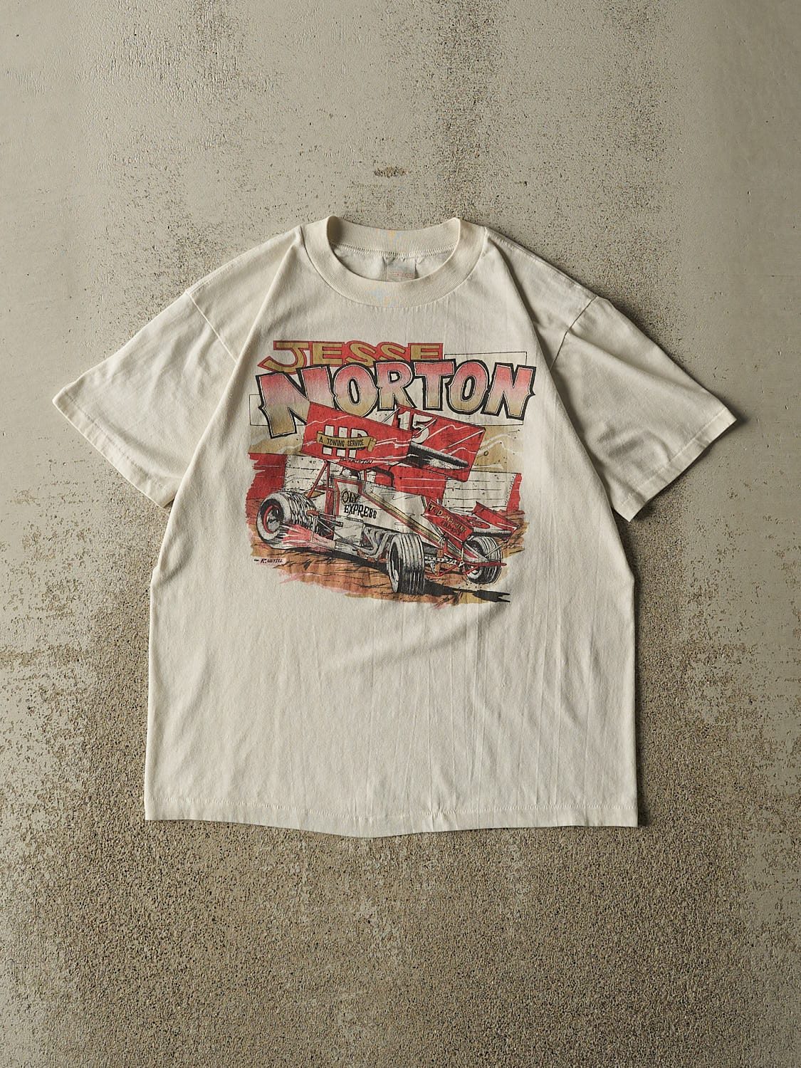 Vintage 86' Beige Jessie Norton Racing Single Stitch Tee (S)