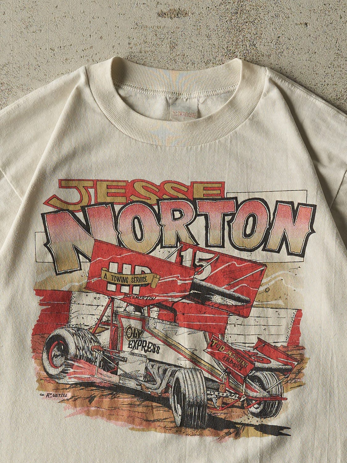 Vintage 86' Beige Jessie Norton Racing Single Stitch Tee (S)