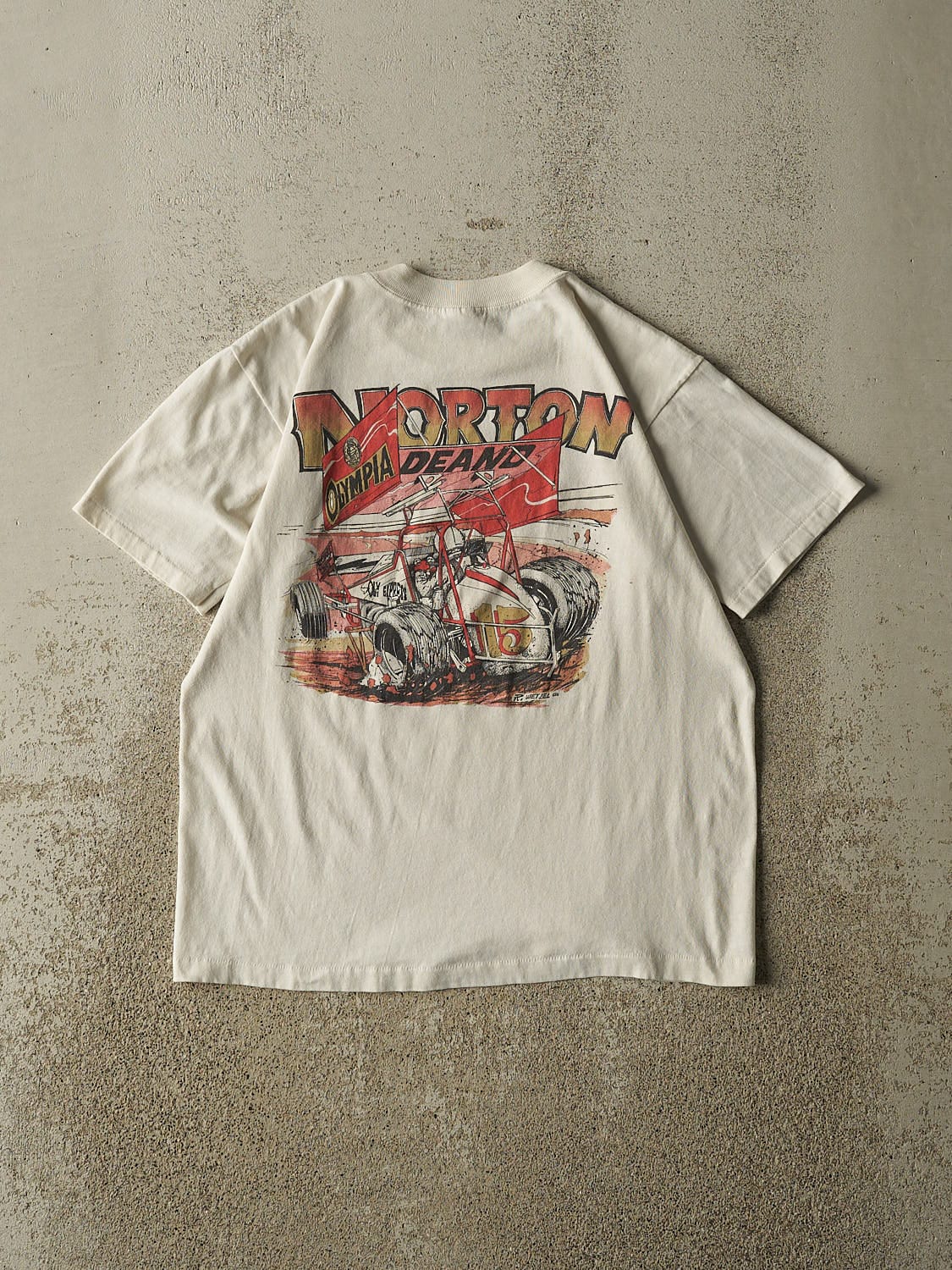Vintage 86' Beige Jessie Norton Racing Single Stitch Tee (S)