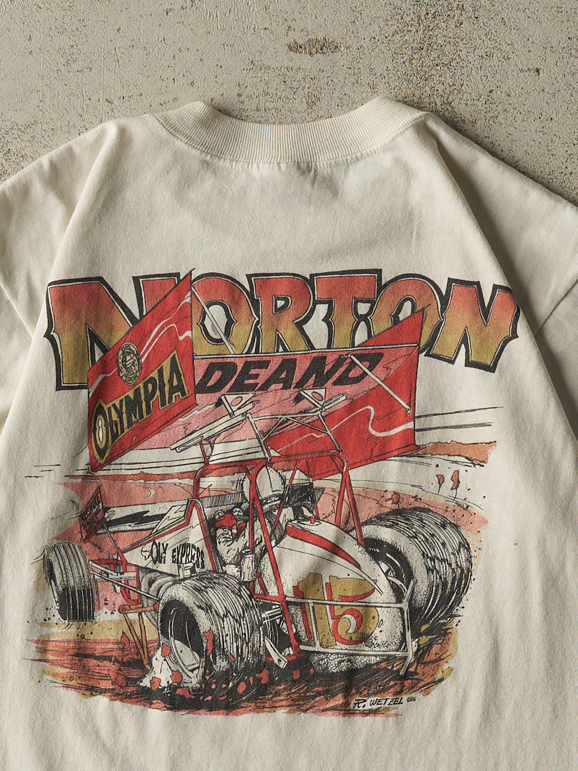 Vintage 86' Beige Jessie Norton Racing Single Stitch Tee (S)
