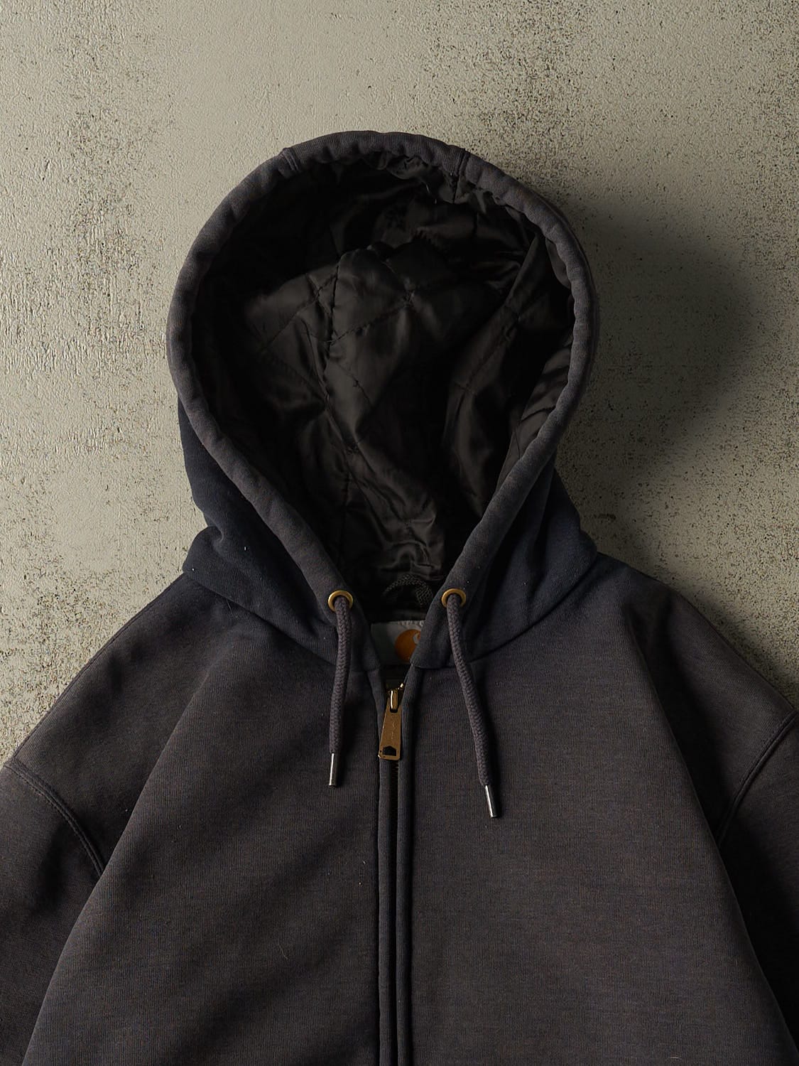 Vintage 90s Sun Faded Navy Carhartt Quilt Lined Heavyweight Zip Up Hoodie (XL)