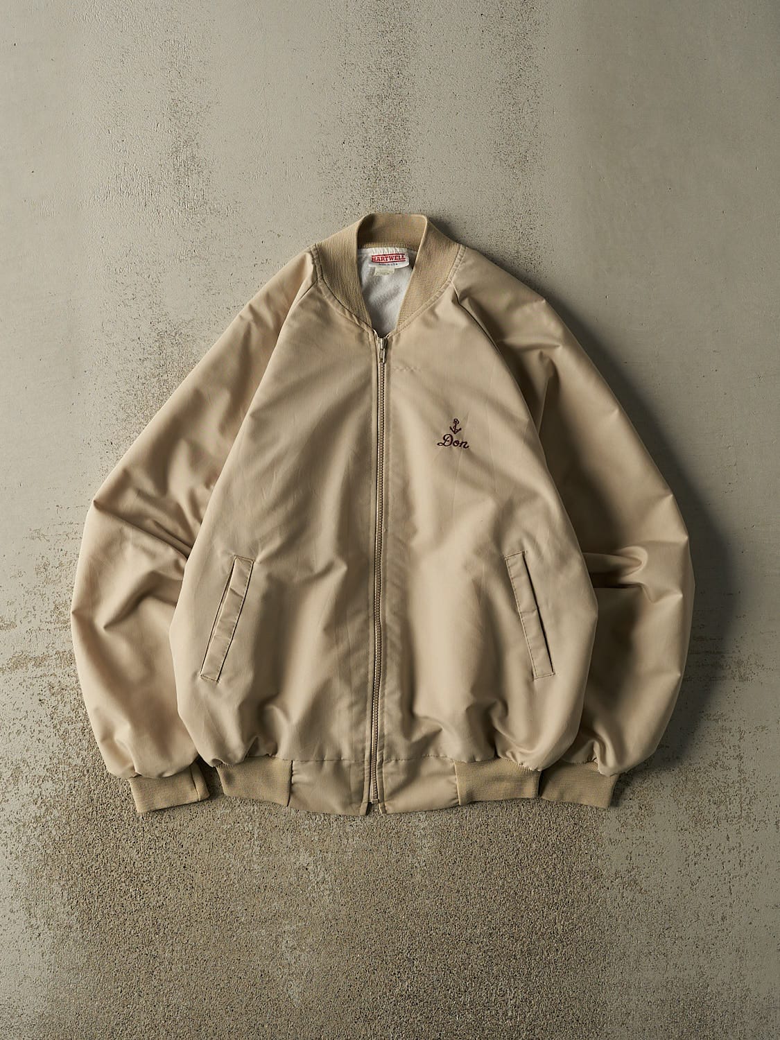 Vintage 80s Beige Bomber Embroidered Jacket (XL)