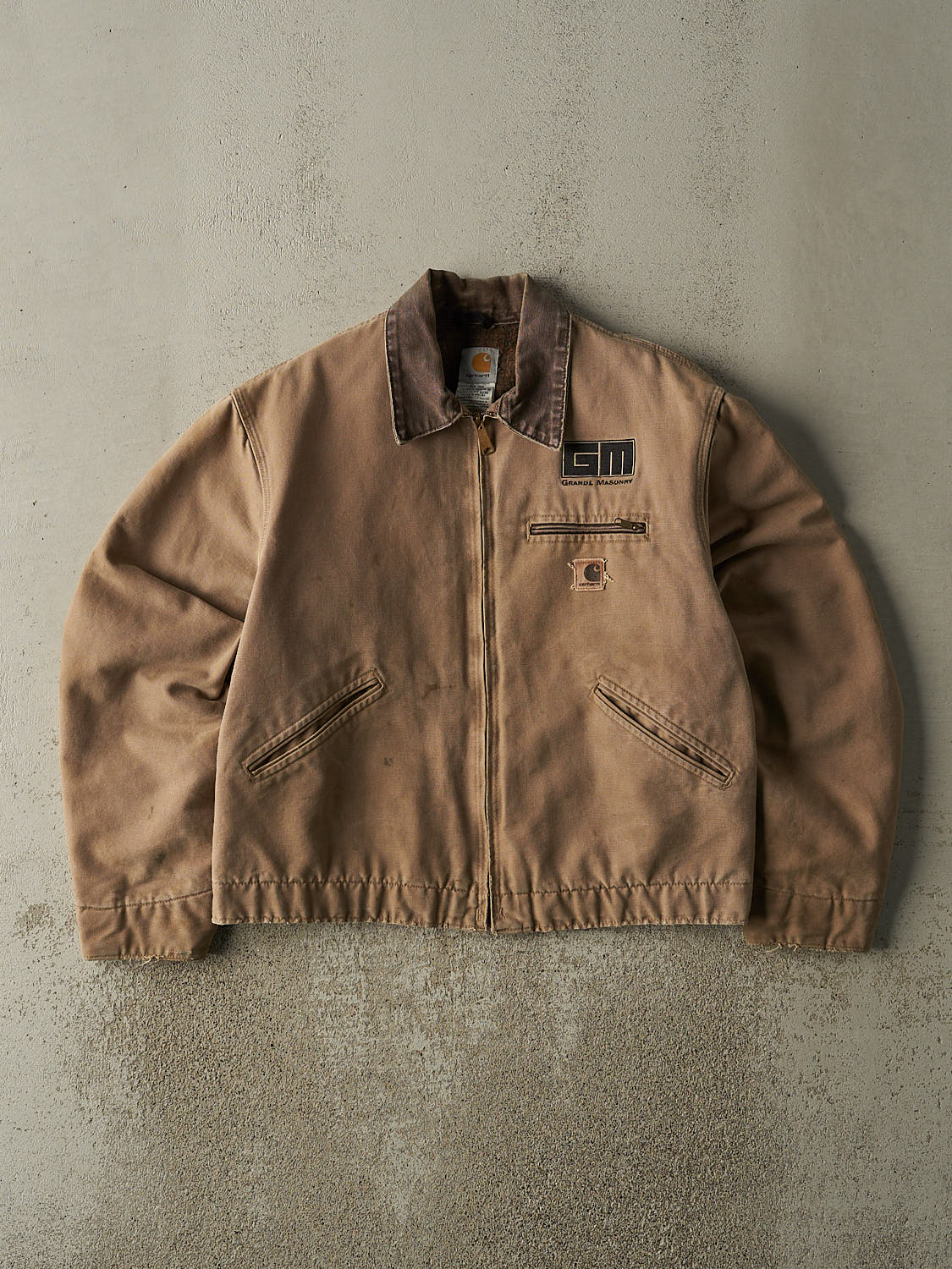 Vintage 90s Beige Carhartt Blanket Lined Embroidered Detroit Jacket (M/L)