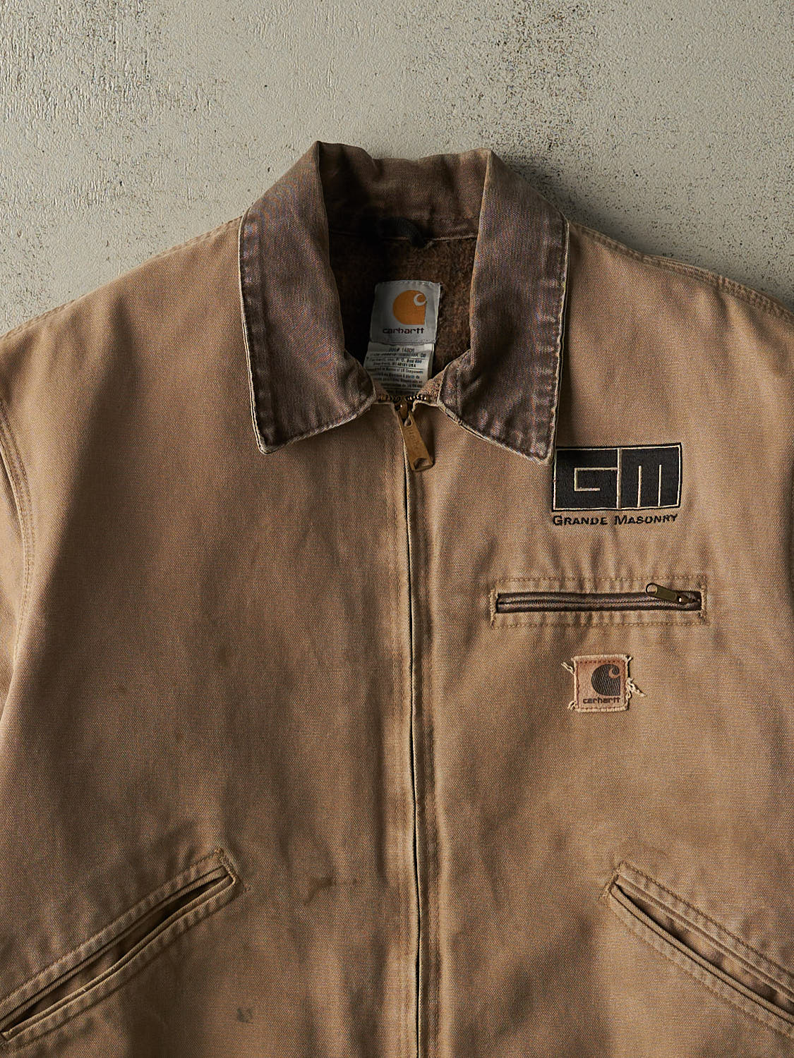 Vintage 90s Beige Carhartt Blanket Lined Embroidered Detroit Jacket (M/L)