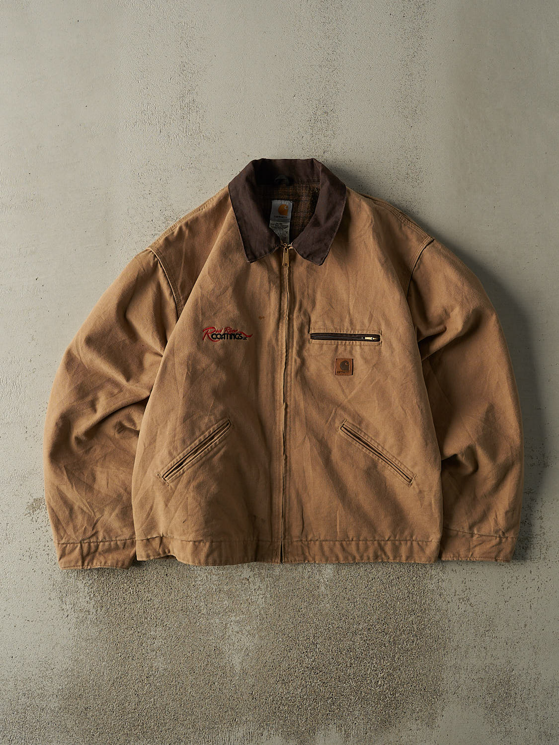 Vintage Y2K Beige Carhartt Embroidered Blanket Lined Detroit Jacket (XXL)