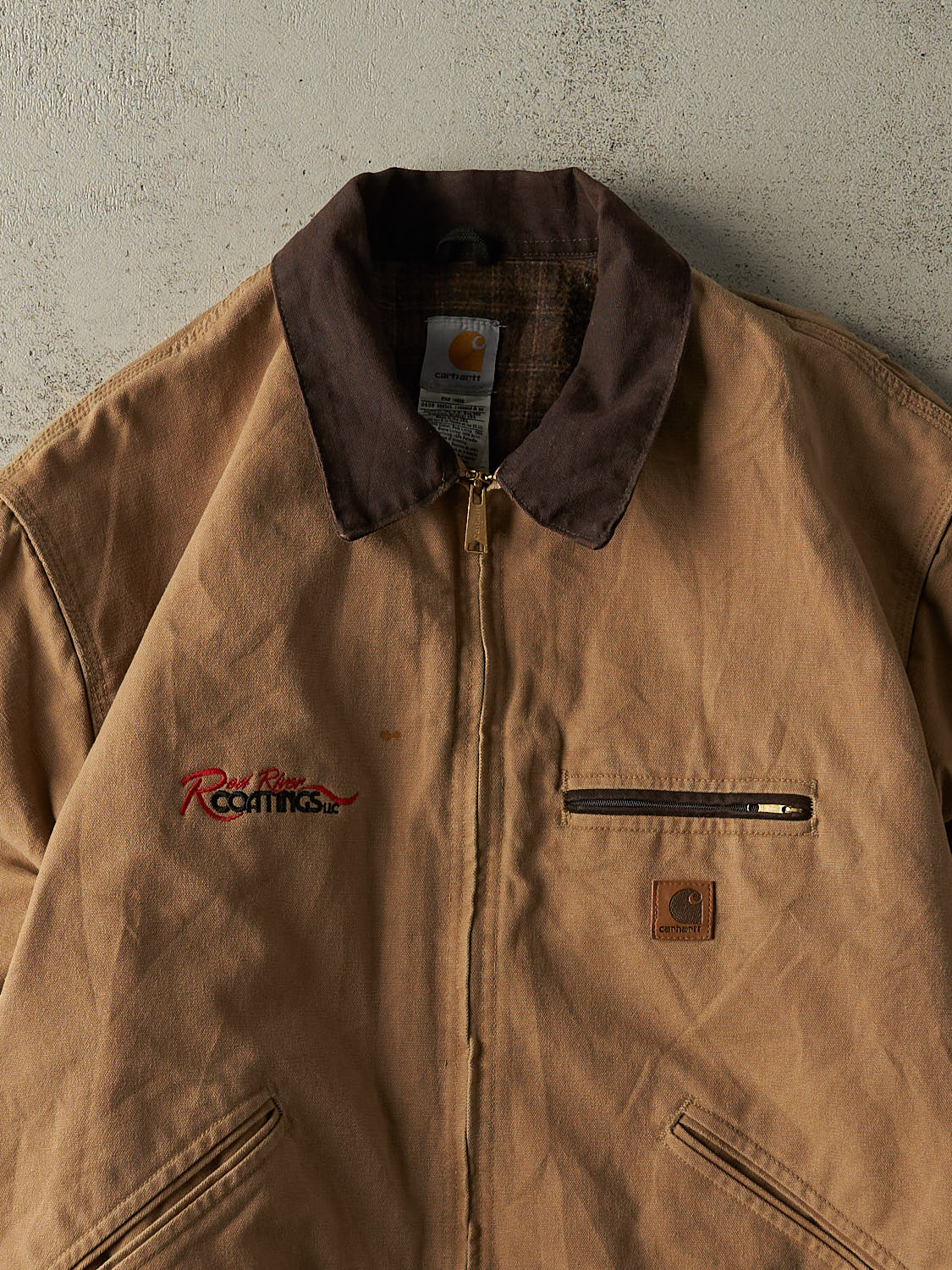 Vintage Y2K Beige Carhartt Embroidered Blanket Lined Detroit Jacket (XXL)