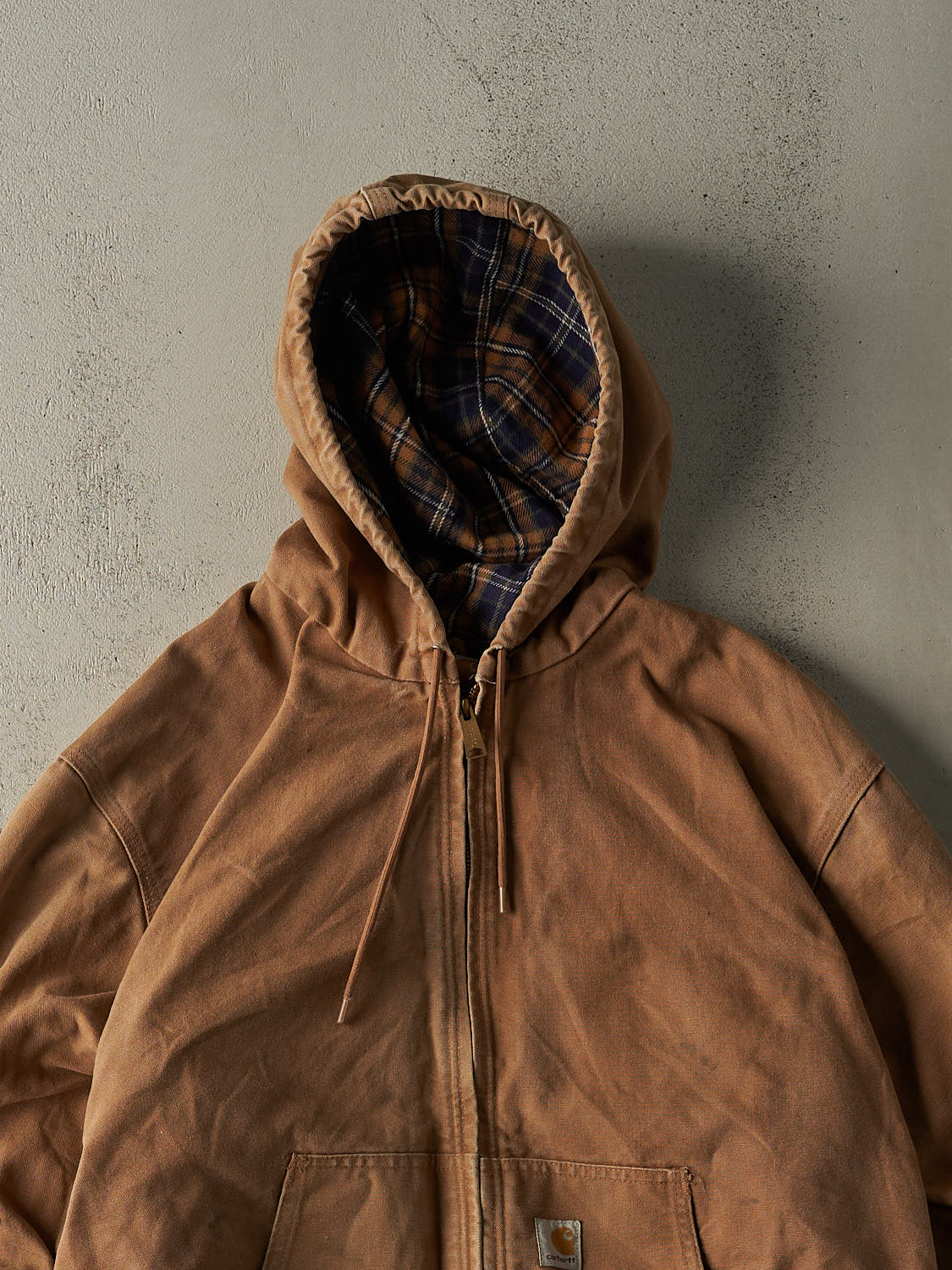 Vintage 90s Camel Carhartt Flannel Lined Hooded Active Jacket (XL)