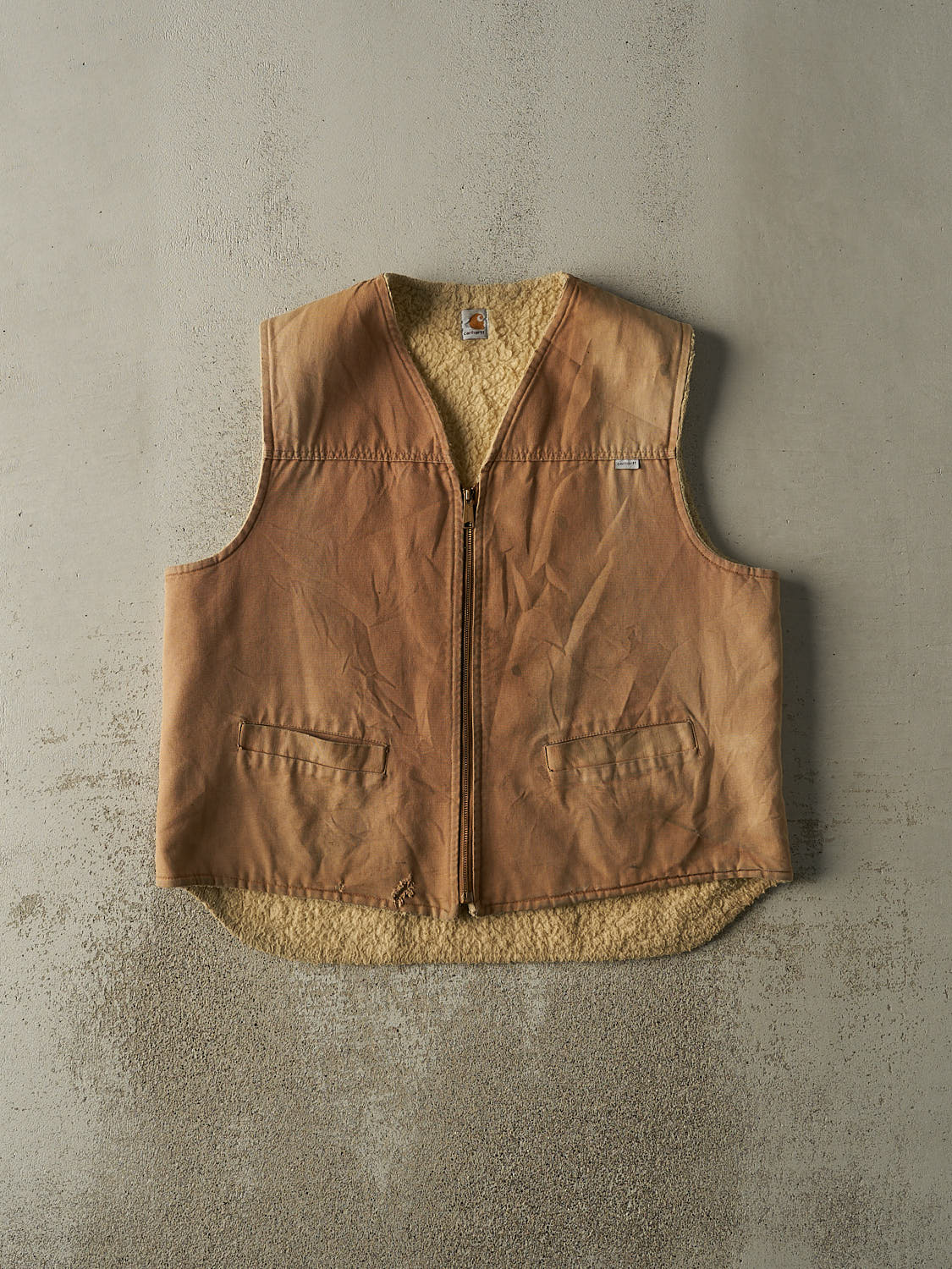 Vintage 80s Beige Carhartt Sherpa Lined Work Vest (XL/XXL)