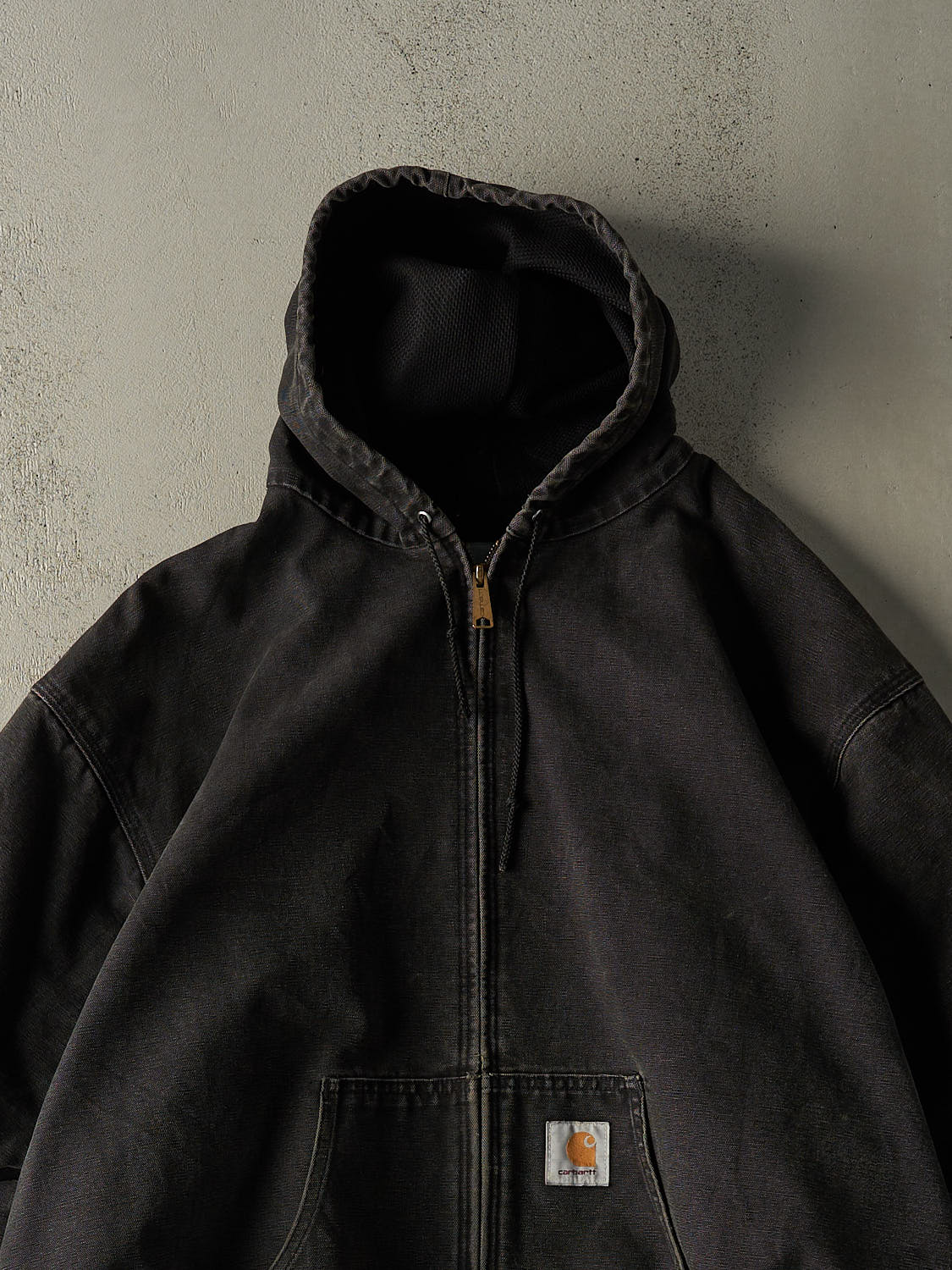 Vintage Y2K Sun Faded Black Carhartt Hooded Active Jacket (XL)
