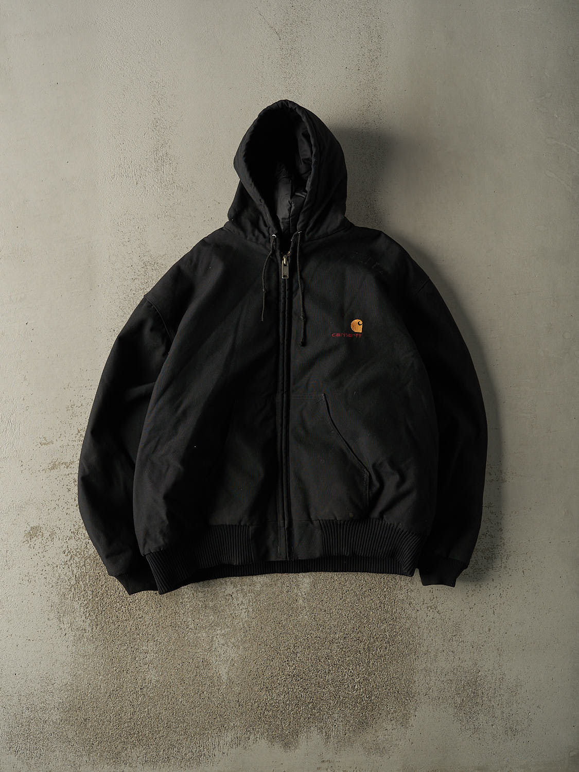 Vintage Y2K Black Carhartt Embroidered Hooded Active Jacket (XXL)