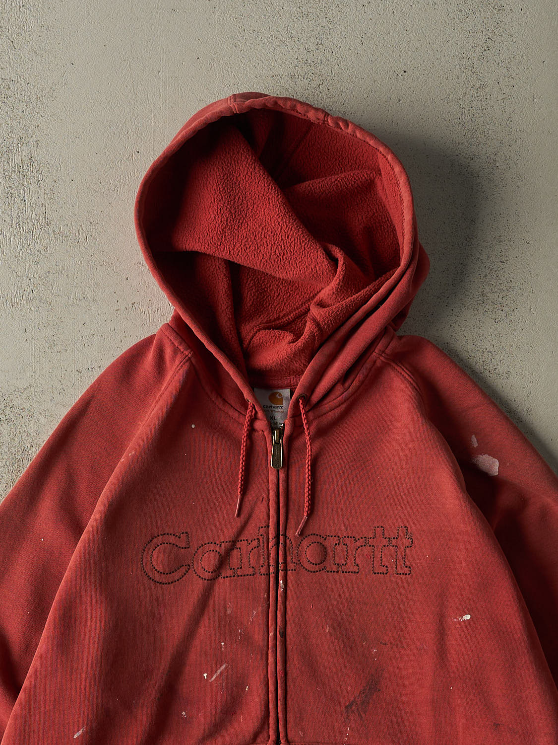 Vintage Y2K Sun Faded Red Carhartt Zip Up Hoodie (L/XL)