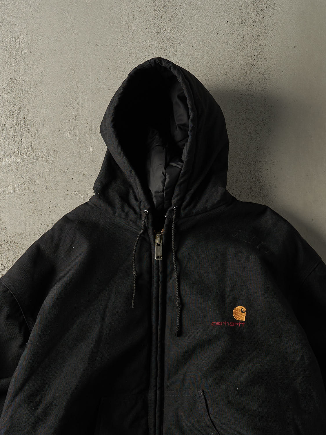 Vintage Y2K Black Carhartt Embroidered Hooded Active Jacket (XXL)
