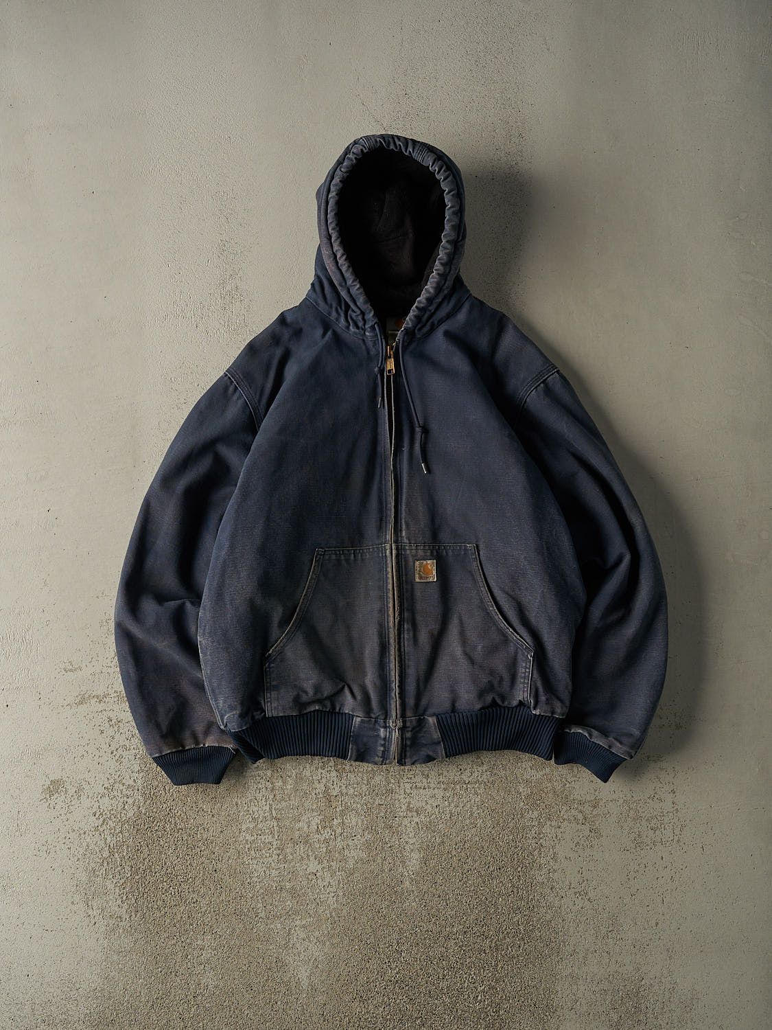 Vintage 90s Sun Faded Navy Carhartt Hooded Active Jacket (L/XL)