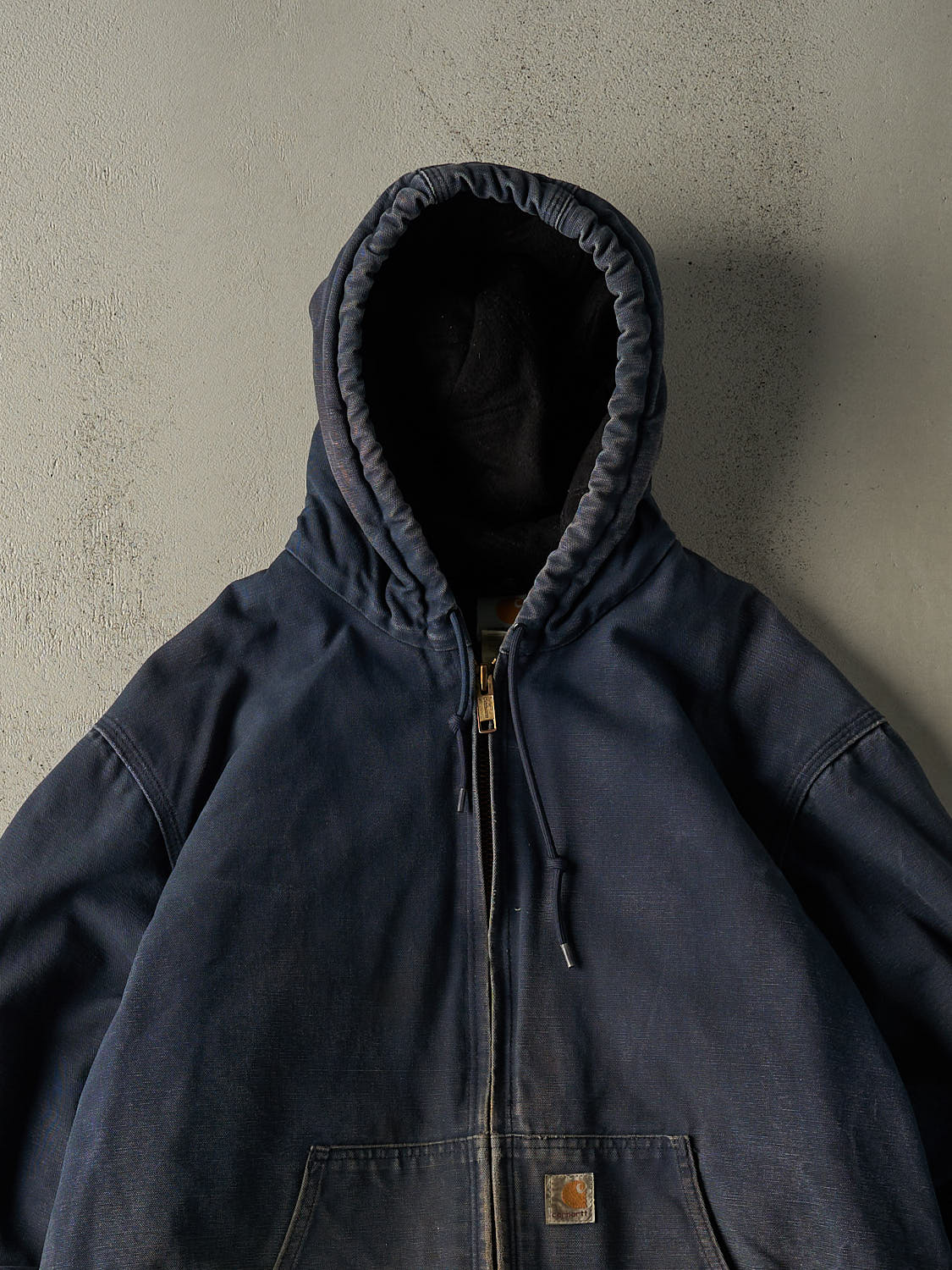 Vintage 90s Sun Faded Navy Carhartt Hooded Active Jacket (L/XL)