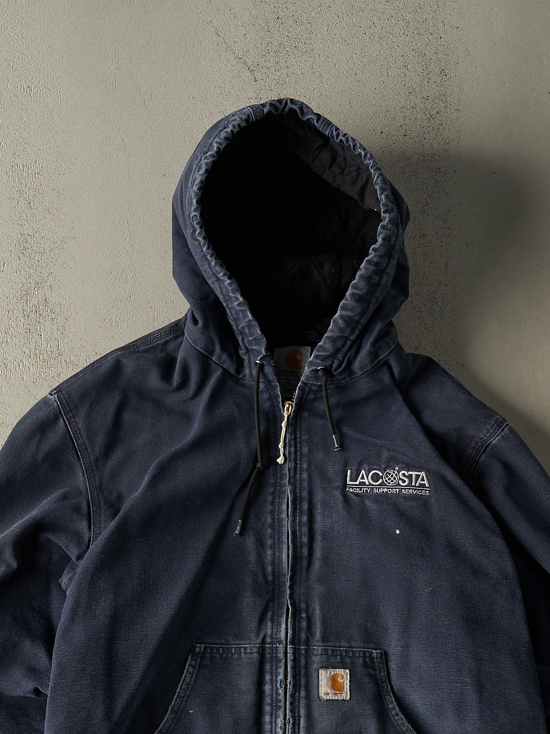 Vintage 90s Washed Blue Carhartt Embroidered Hooded Active Jacket (M)