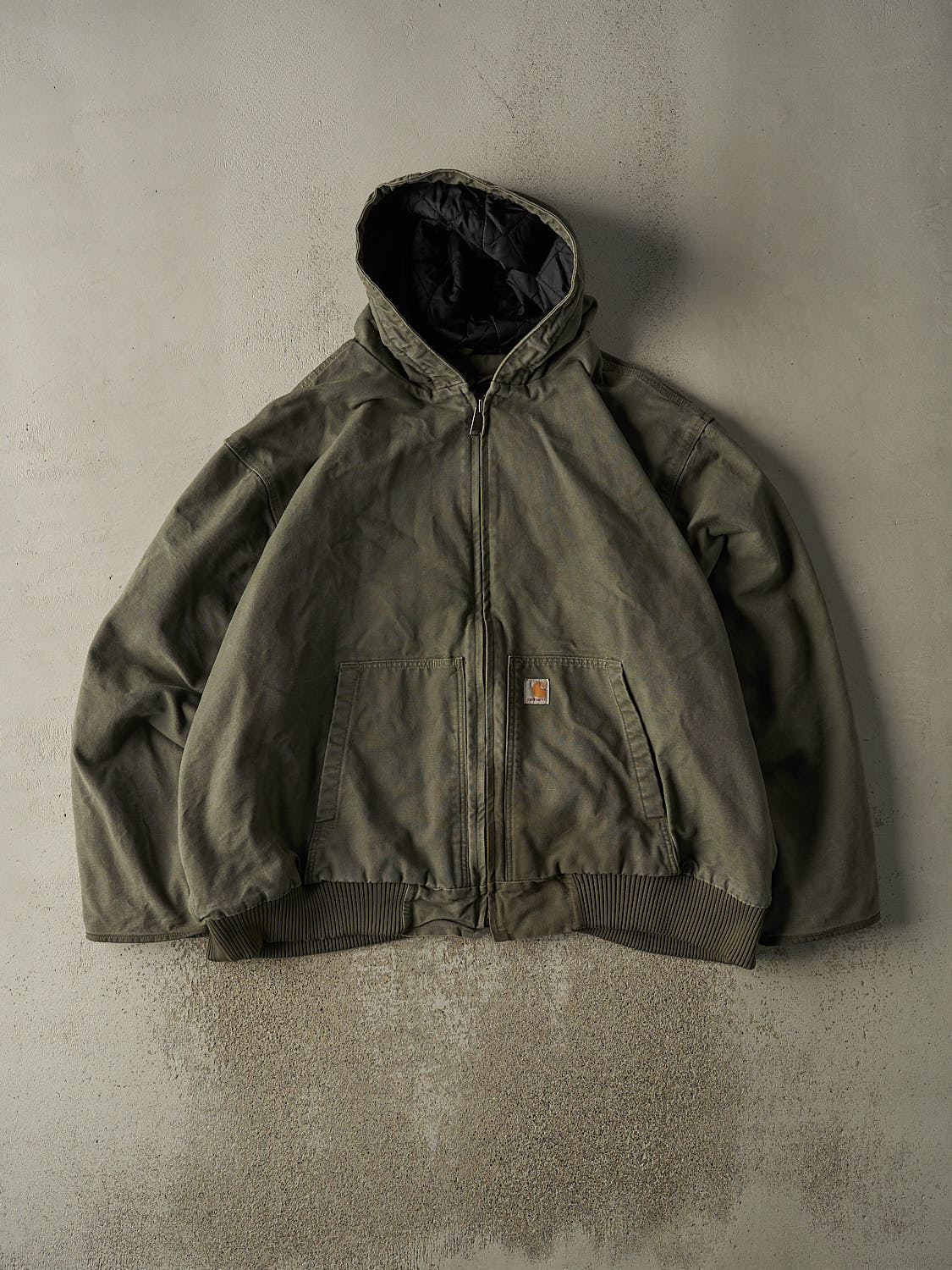 Vintage Y2K Washed Green Carhartt Hooded Jacket (XXXXL)