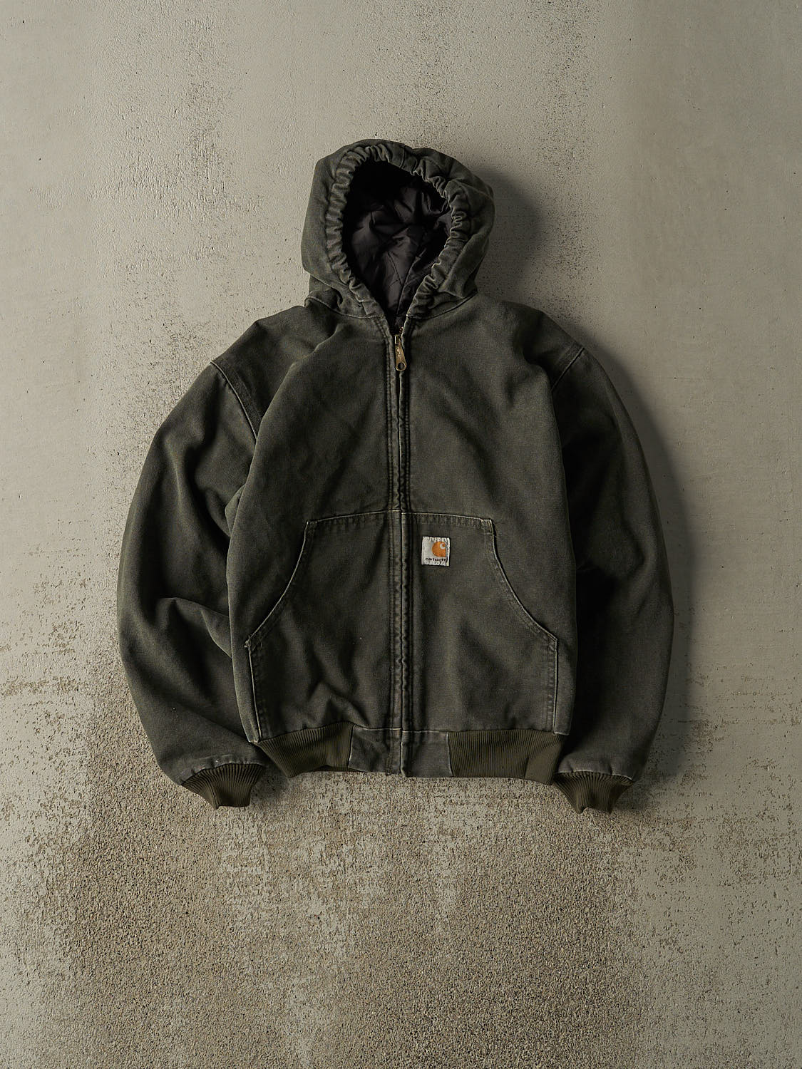 Vintage Y2K Washed Green Carhartt Hooded Active Jacket (XXS/XS)