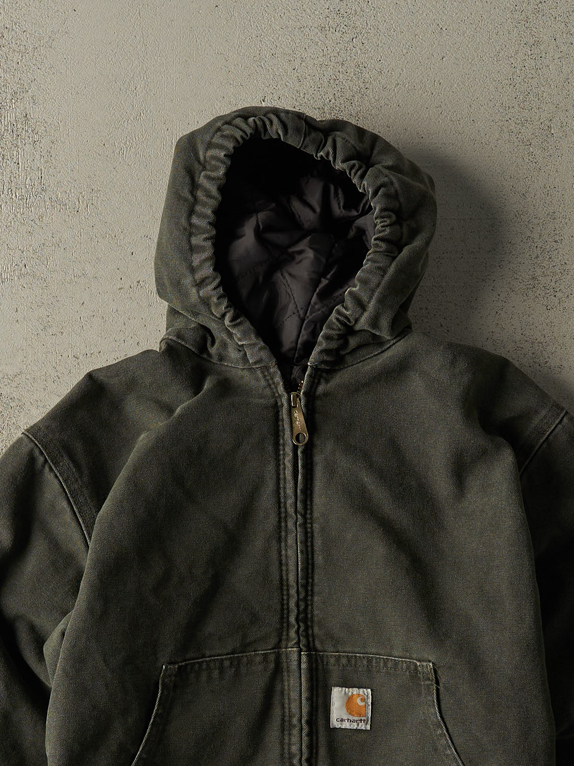 Vintage Y2K Washed Green Carhartt Hooded Active Jacket (XXS/XS)