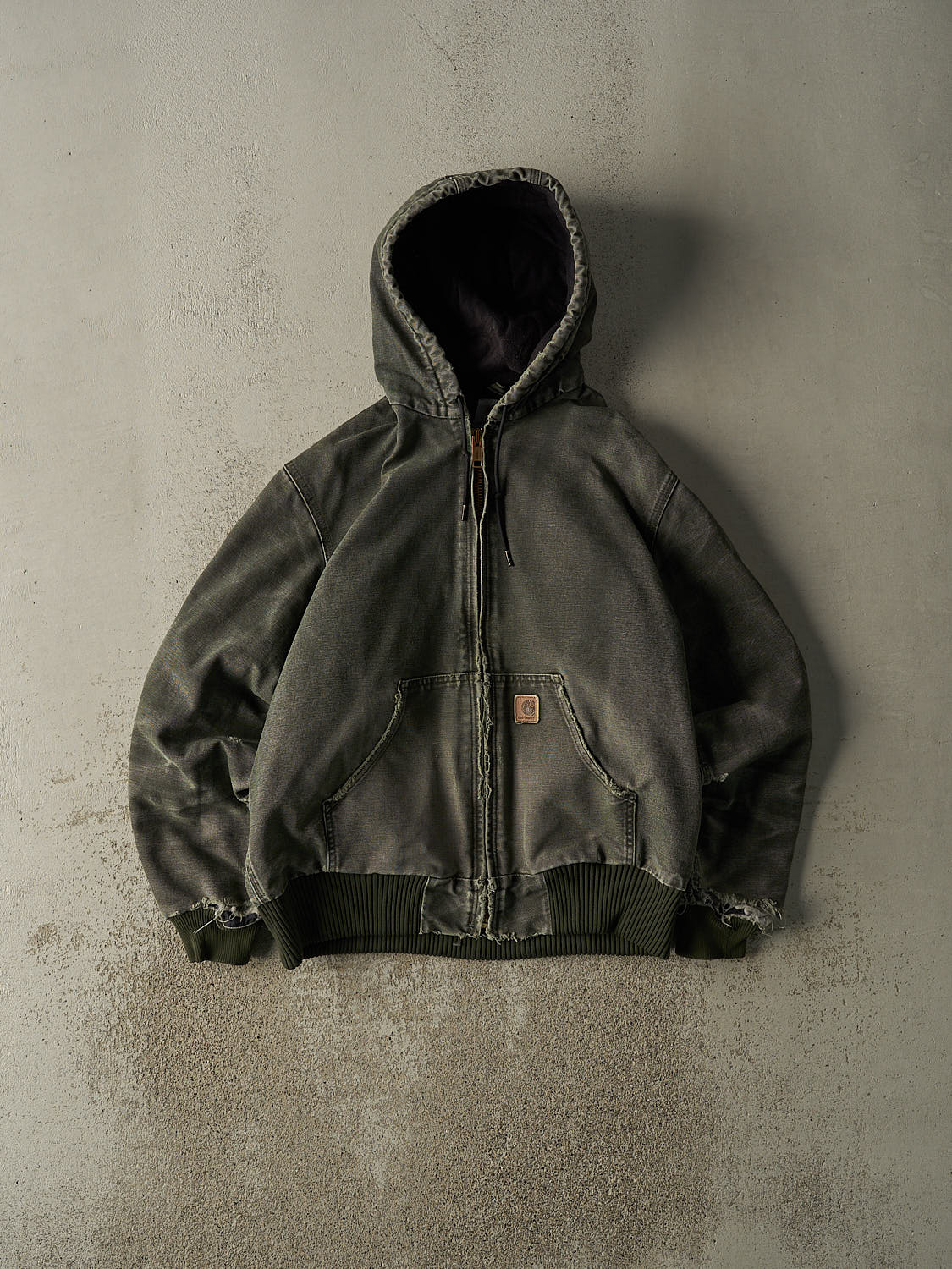 Vintage 90s Washed Green Carhartt Hooded Active Jacket (M)