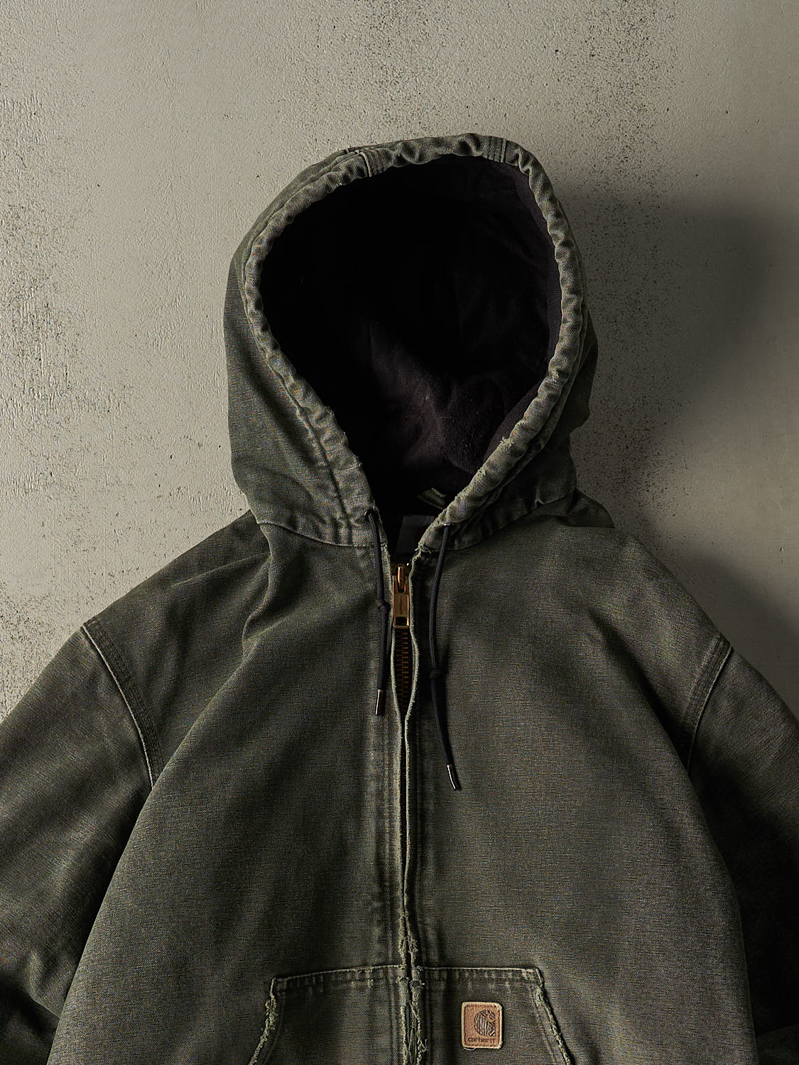 Vintage 90s Washed Green Carhartt Hooded Active Jacket (M)