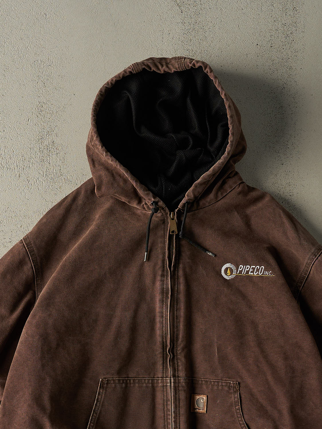 Vintage Y2K Sun Faded Brown Carhartt Embroidered Hooded Active Jacket (XL/XXL)