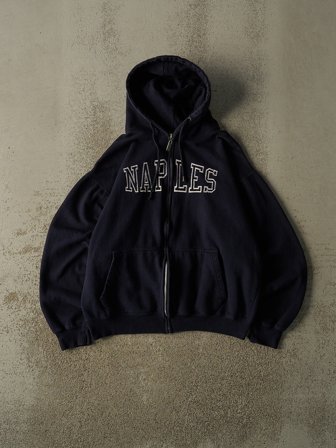 Vintage 90s Navy Blue Naples Embroidered Zip Up Hoodie (S/M)