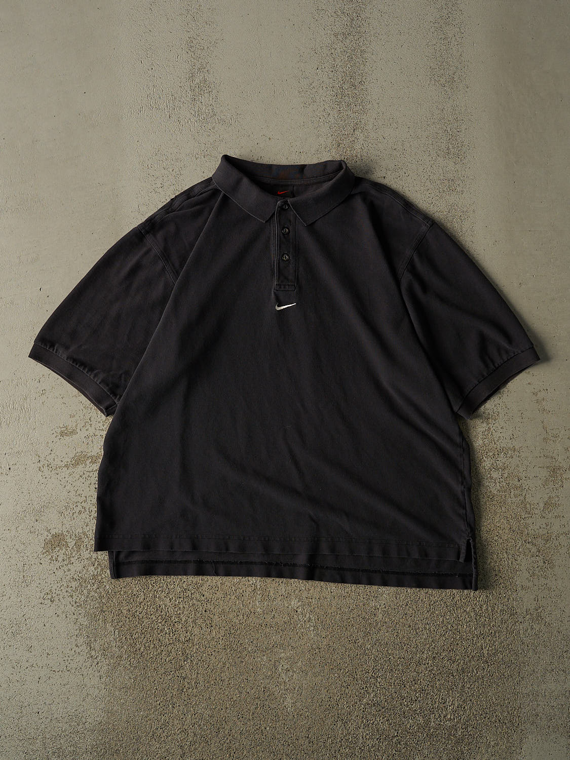 Vintage Y2K Faded Black Nike Embroidered Quarter Button Tee (L/XL)