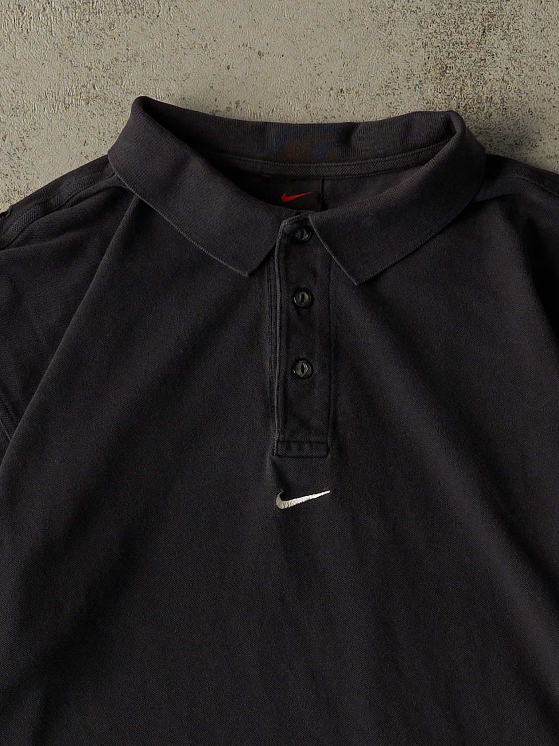 Vintage Y2K Faded Black Nike Embroidered Quarter Button Tee (L/XL)