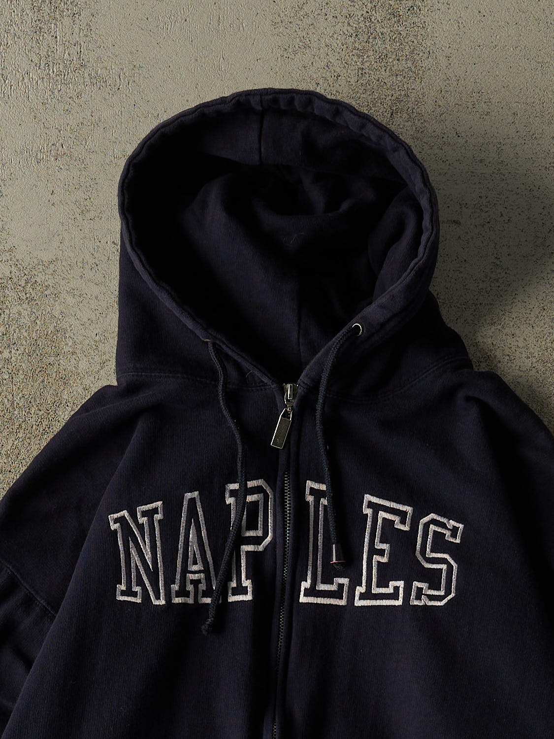 Vintage 90s Navy Blue Naples Embroidered Zip Up Hoodie (S/M)