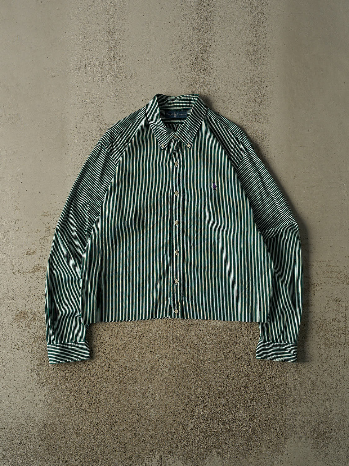Vintage 90s Green Polo Cropped Button Up Long Sleeve (S/M)