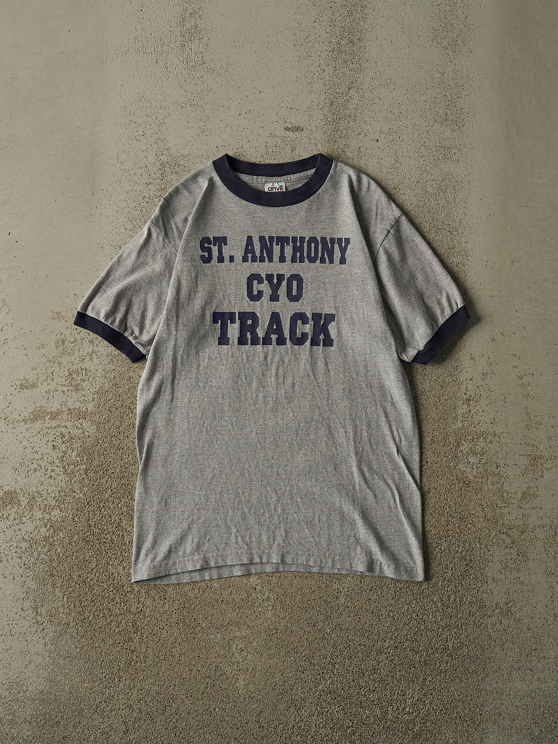 Vintage 90s Grey St. Anthony CYO Track Ringer Tee (XS/S)