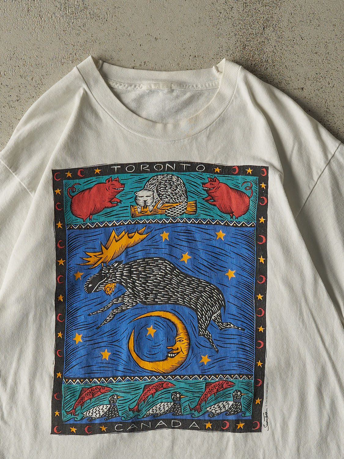 Vintage 90s White Toronto Single Stitch Art Tee (L)