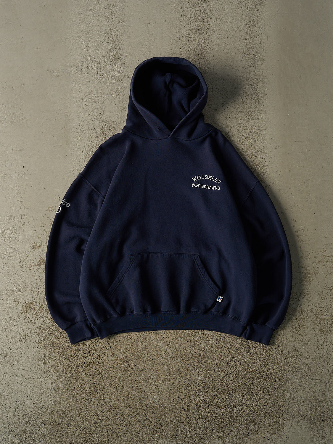 Vintage Y2K Navy Blue Russell Athletic Wolseley Winterhawks Hoodie (M/L)