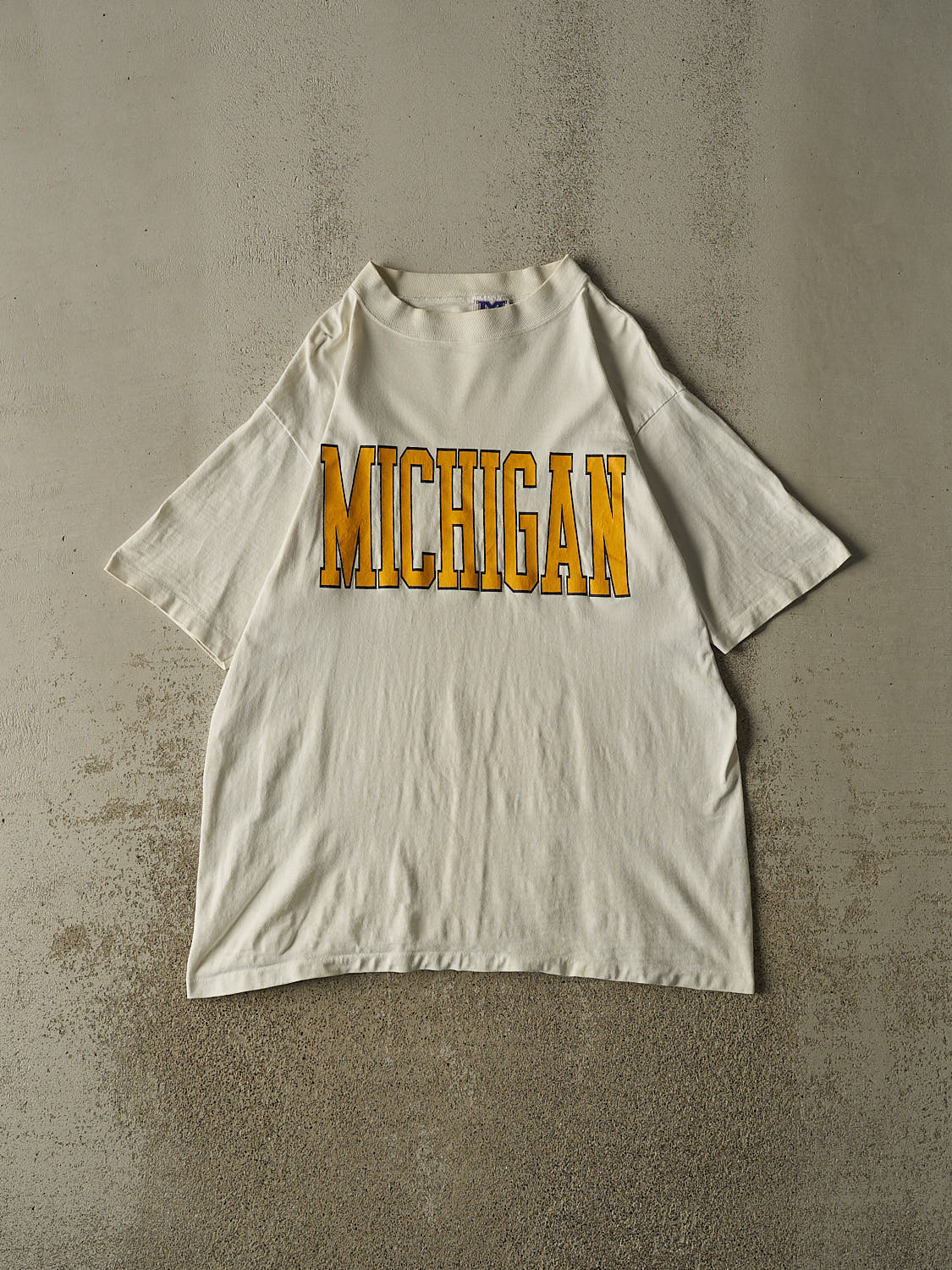 Vintage 90s Beige University of Michigan Single Stitch Tee (L/XL)