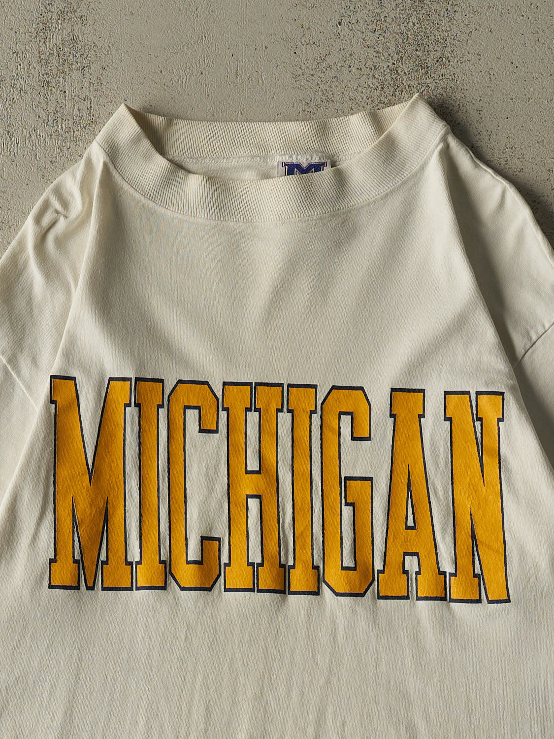 Vintage 90s Beige University of Michigan Single Stitch Tee (L/XL)
