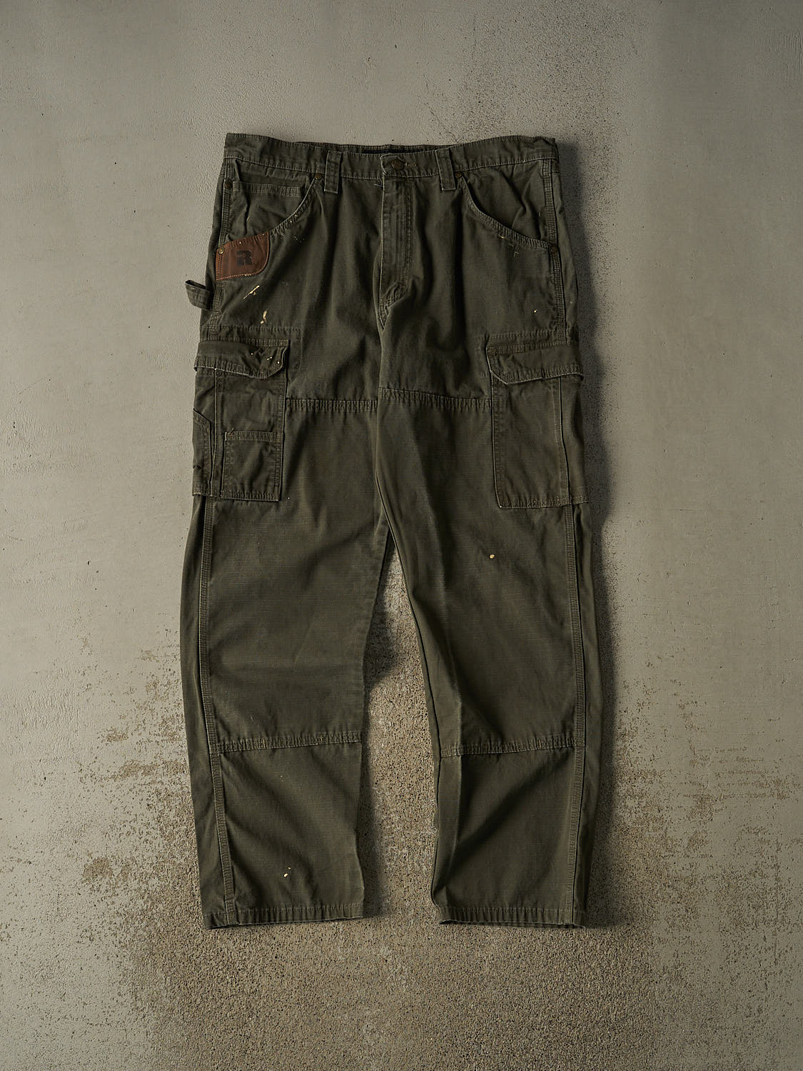Vintage 90s Green Wrangler Riggs Double Knee Cargo Carpenter Pants (36x32.5)