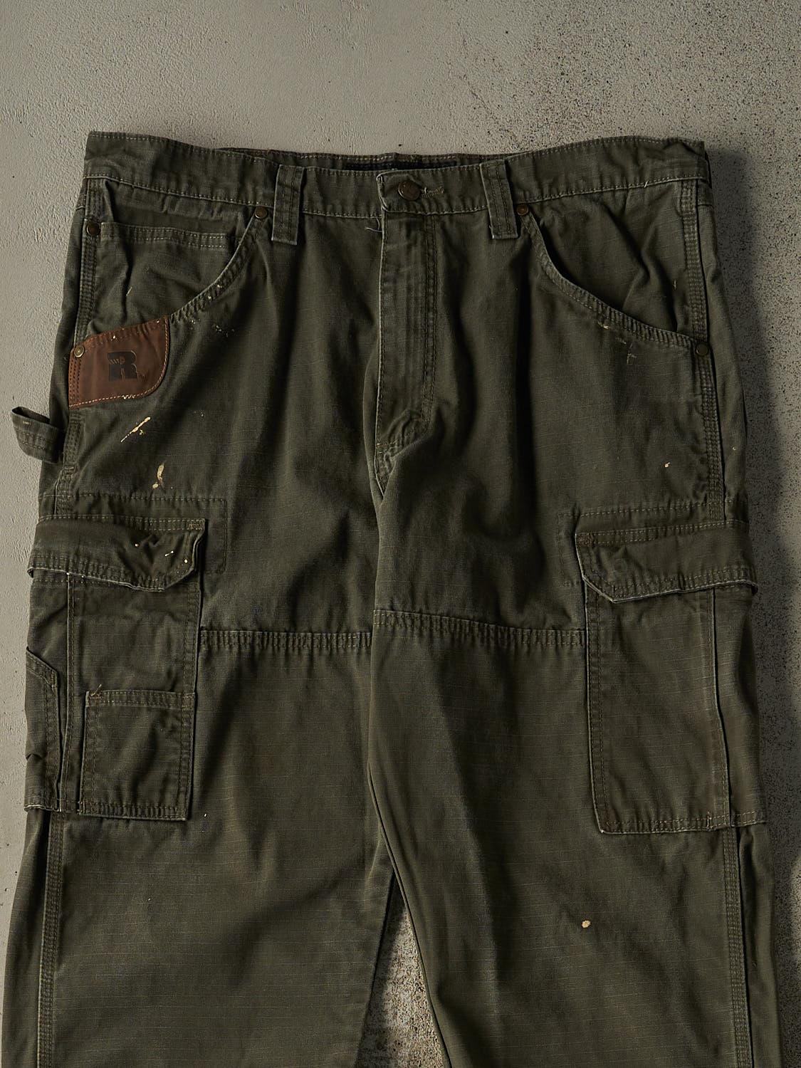 Vintage 90s Green Wrangler Riggs Double Knee Cargo Carpenter Pants (36x32.5)