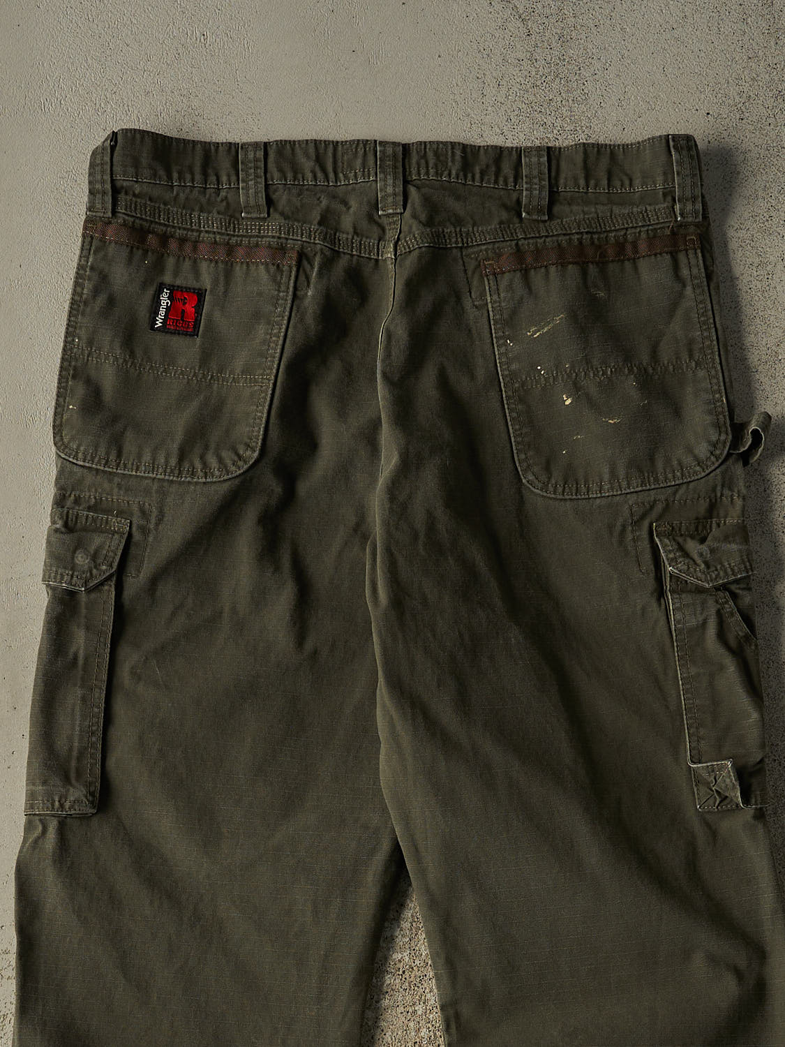 Vintage 90s Green Wrangler Riggs Double Knee Cargo Carpenter Pants (36x32.5)