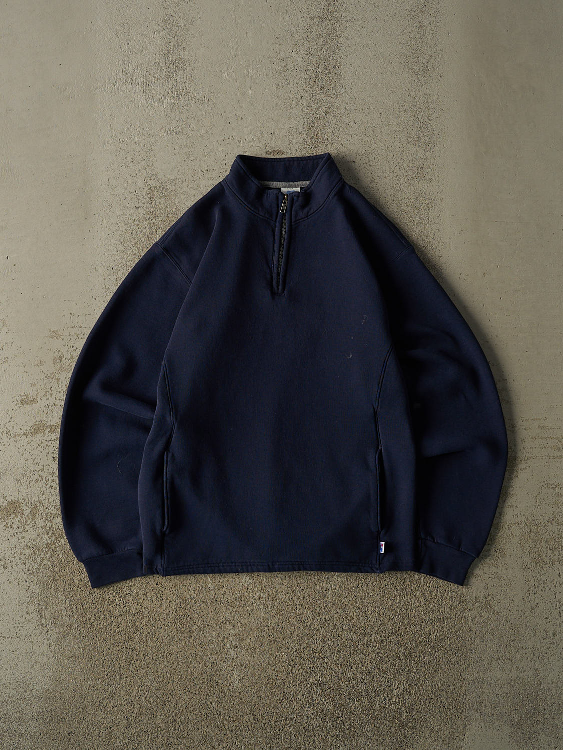 Vintage Y2K Navy Blue Russell Athletic Blank Quarter Zip (M)