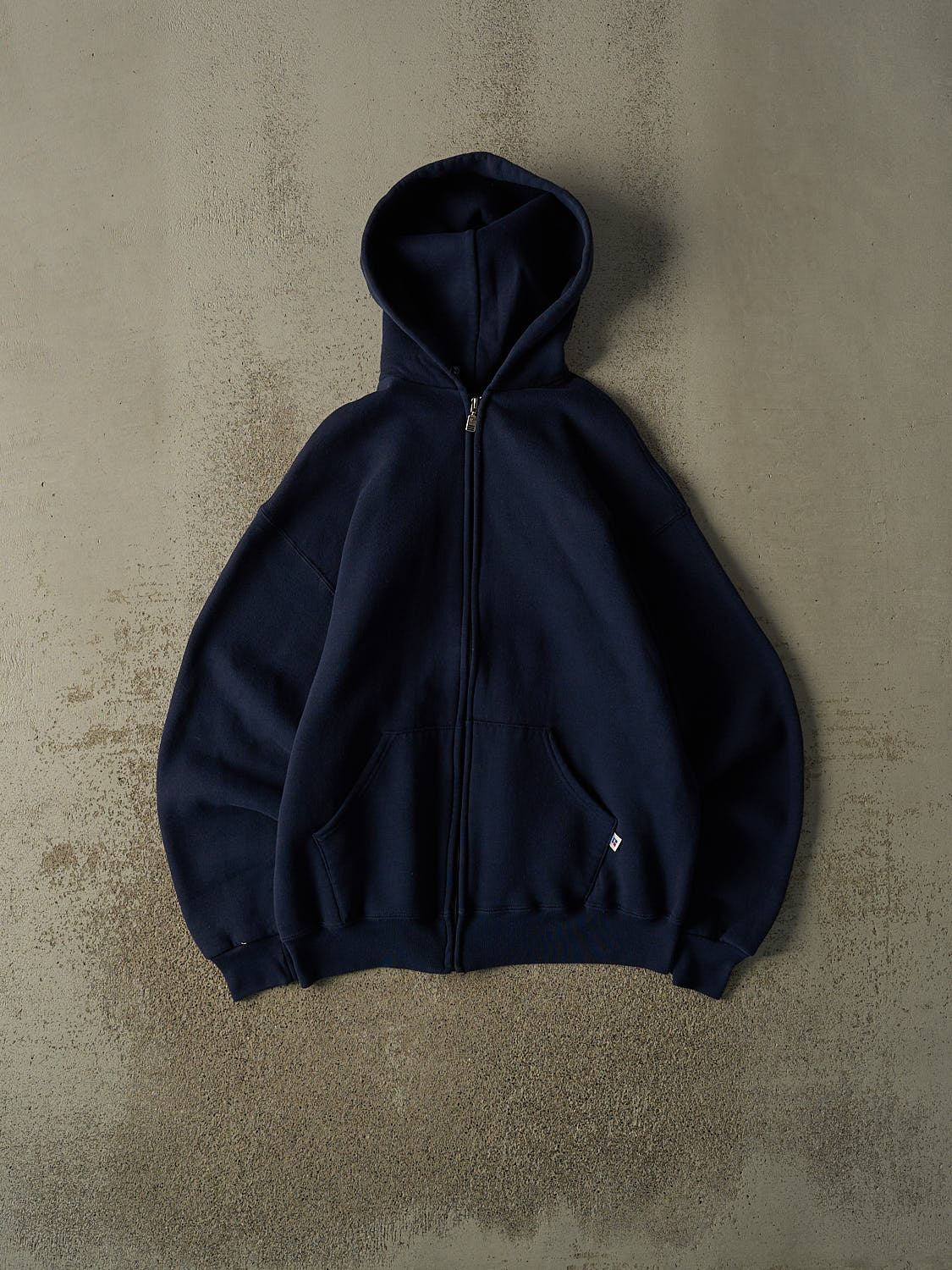 Vintage 90s Navy Blue Russell Athletic Blank Zip Up Hoodie (M/L)
