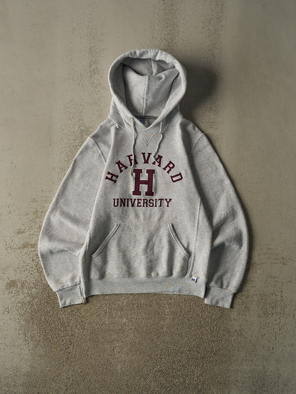 Vintage Y2K Heather Grey Russell Athletic Harvard University Embroidered Hoodie (S)