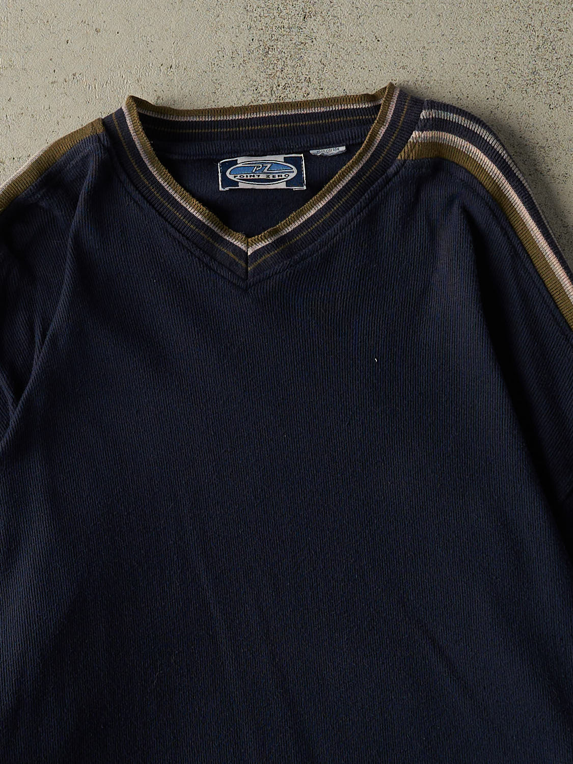 Vintage 90s Navy Blue Point Zero Knit Long Sleeve (XL/XXL)