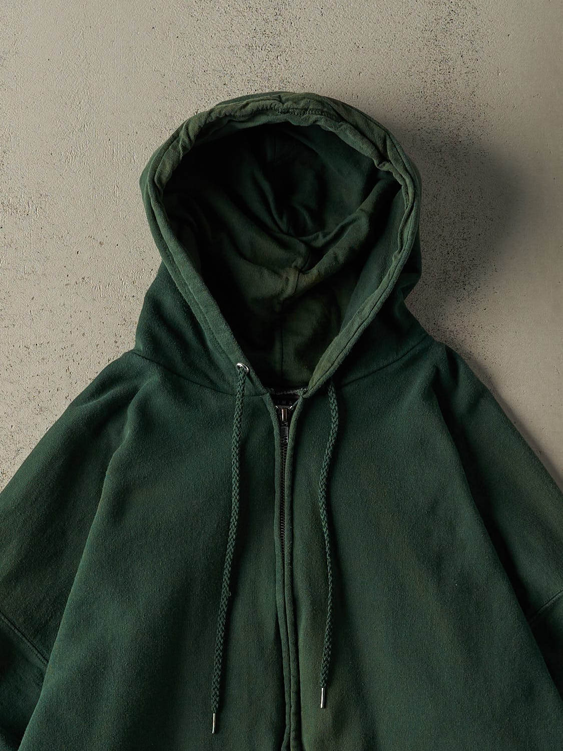Vintage 90s Sun Faded Green Blank Zip Up Hoodie (XL)