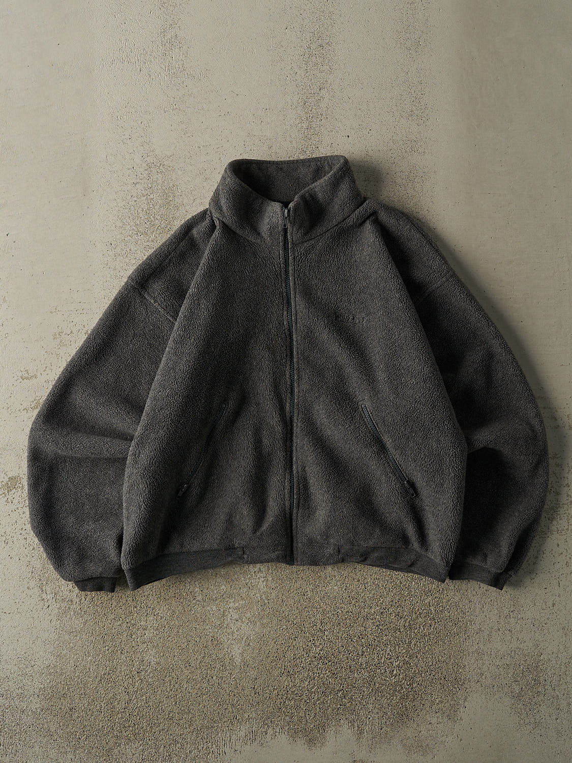Vintage 90s Charcoal Grey Lands End Zip Up Embroidered Fleece (L/XL)