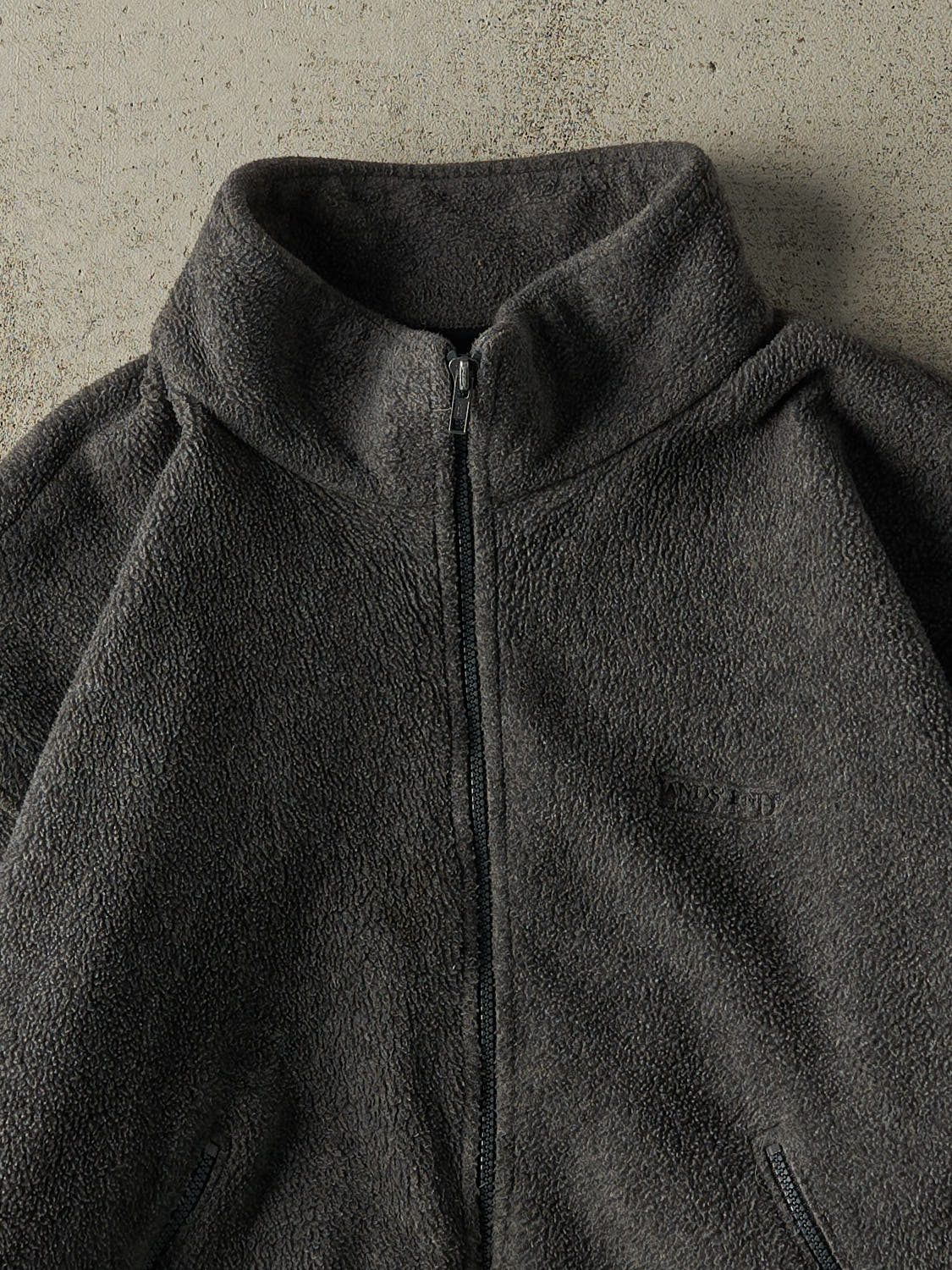 Vintage 90s Charcoal Grey Lands End Zip Up Embroidered Fleece (L/XL)