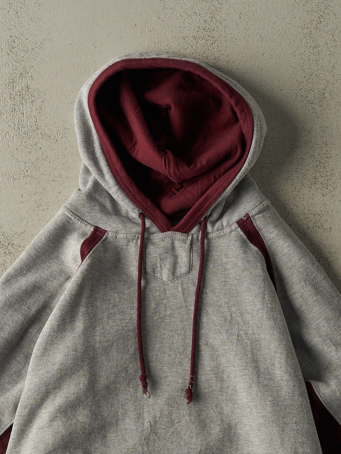 Vintage 90s Grey & Burgundy Blank Hoodie (XL/XXL)
