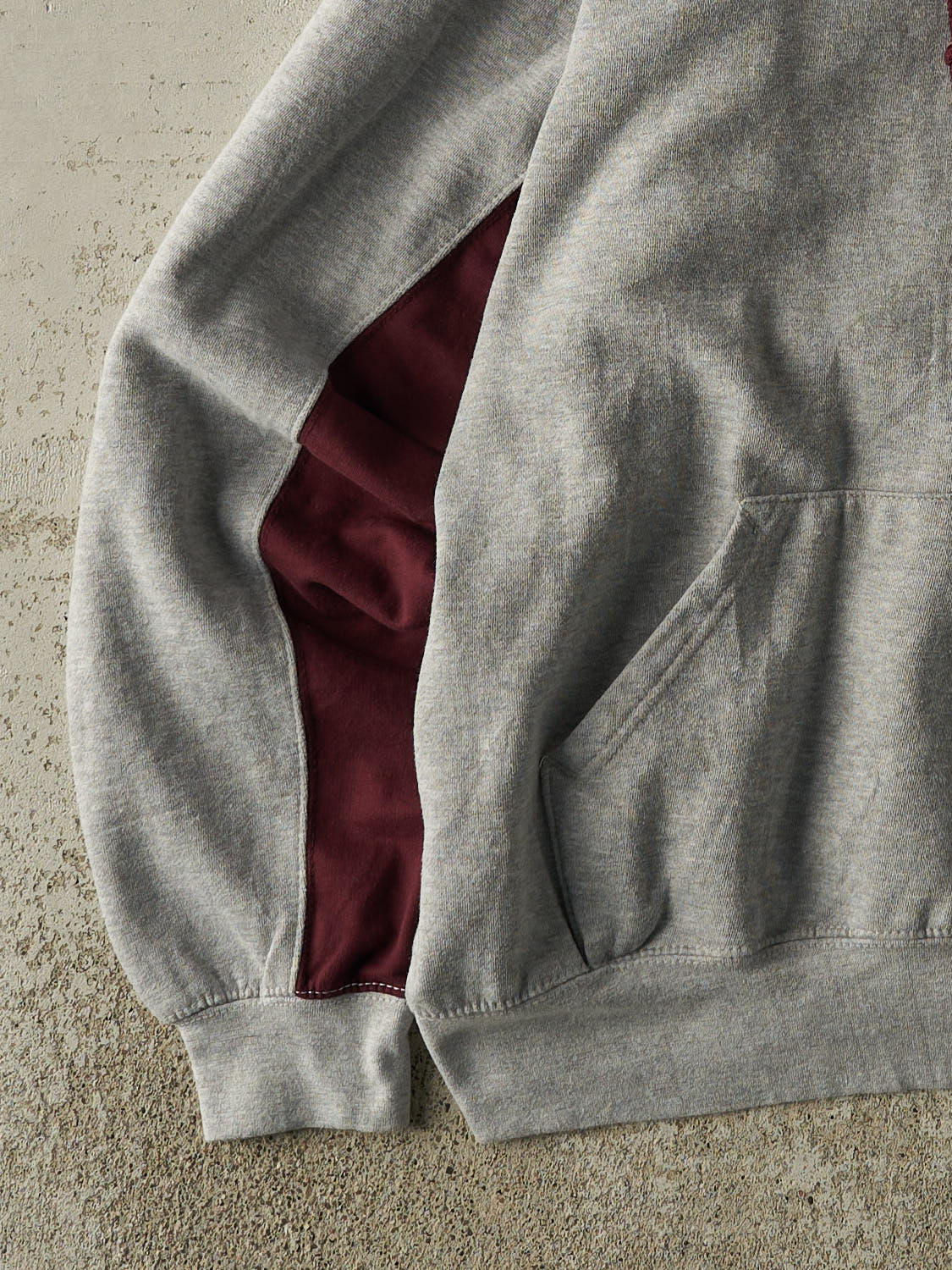 Vintage 90s Grey & Burgundy Blank Hoodie (XL/XXL)