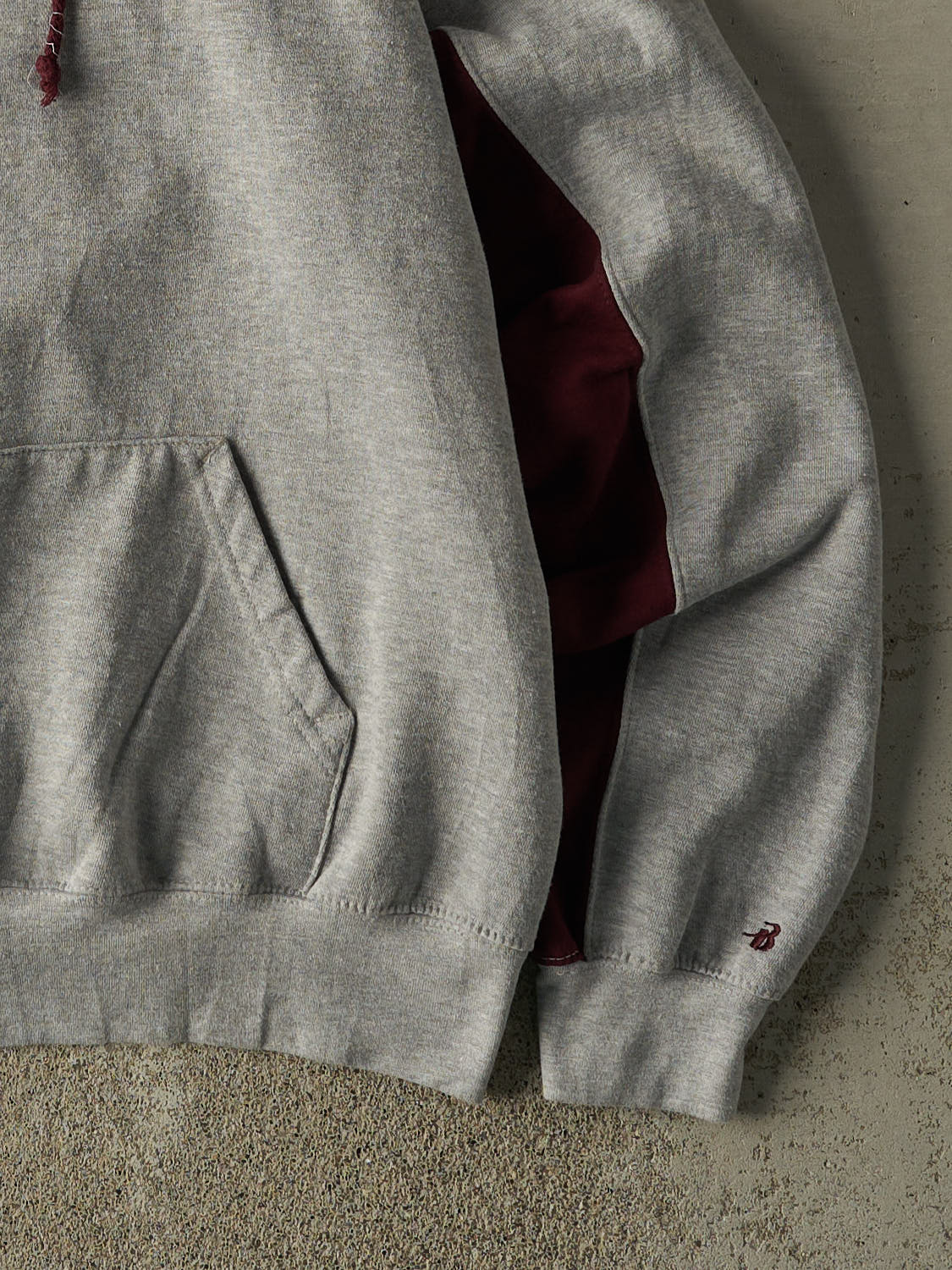 Vintage 90s Grey & Burgundy Blank Hoodie (XL/XXL)