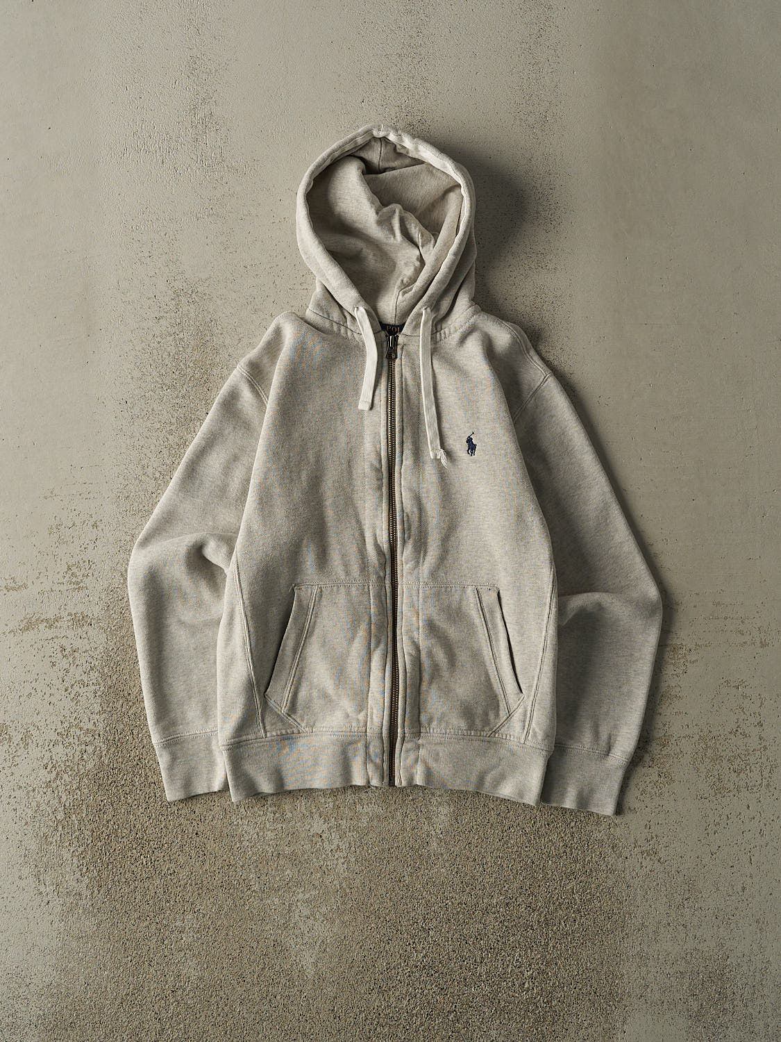 Vintage Y2K Grey Polo Ralph Lauren Embroidered Zip Up Hoodie (S)