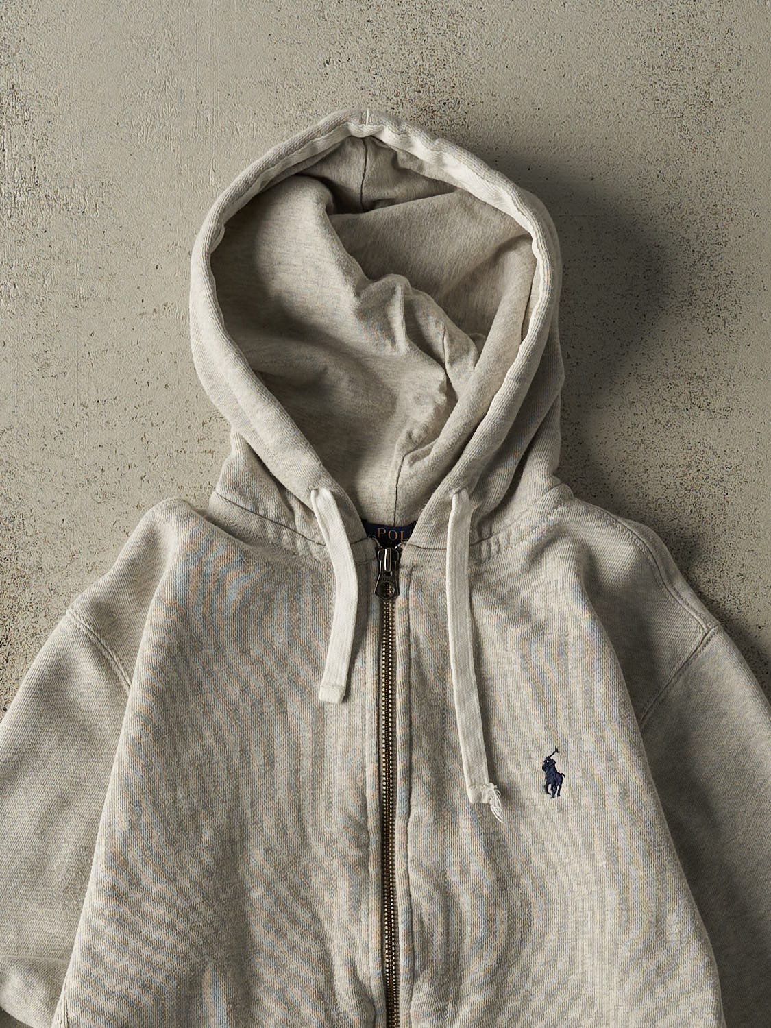 Vintage Y2K Grey Polo Ralph Lauren Embroidered Zip Up Hoodie (S)